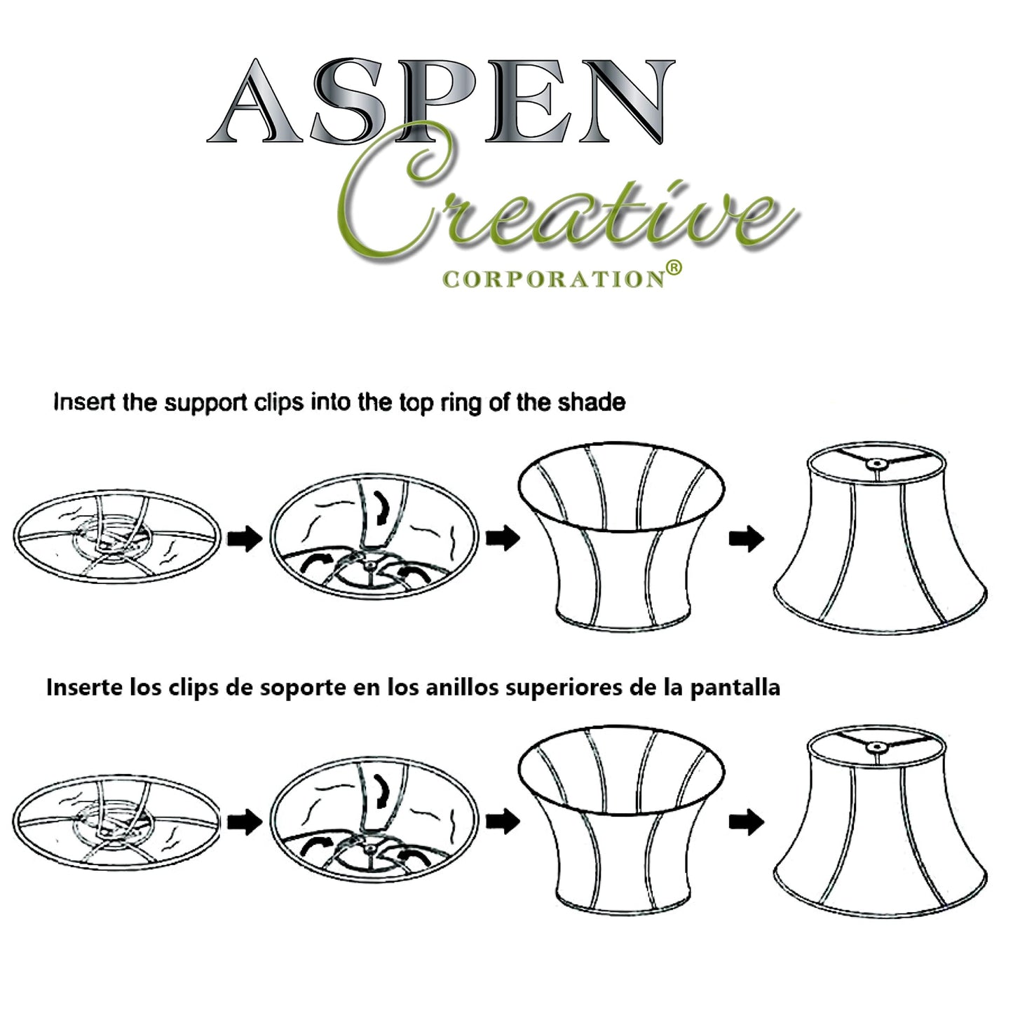 Aspen Creative 38004 Traditional Handsewn Bell Shaped Collapsible Spider Construction Lamp Shade in Cream, 8" Top x 17" Bottom x 13" Slant, Set of 1