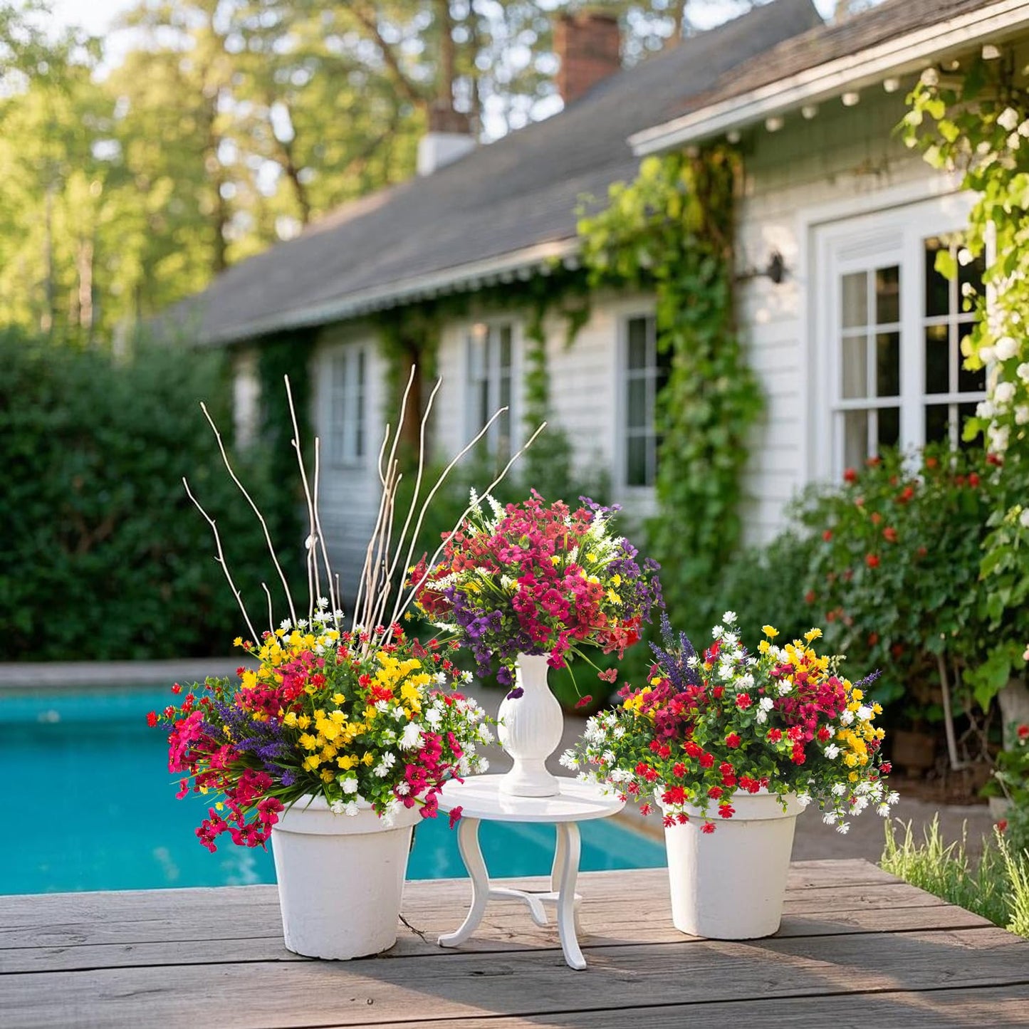Grunyia 20 Bundles Artificial Flowers for Outdoors, UV Resistant Fake Plants, Faux Plastic Flowers for Home, Window Box, Porch, Indoor, Cemetery, Fall, Summer Decor