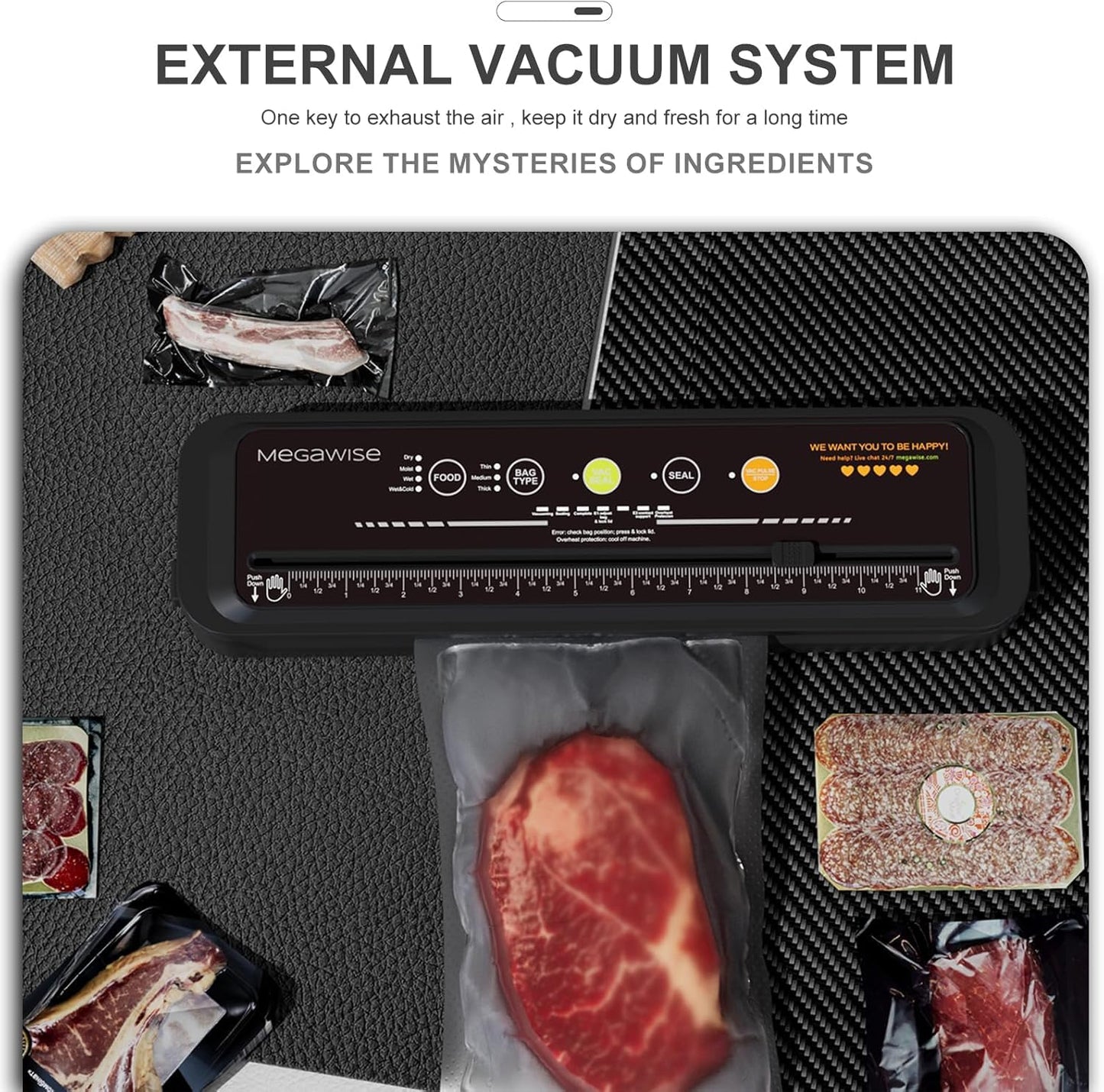 MegaWise Powerful and Compact Vacuum Sealer Machine One-Touch Automatic Food Sealer