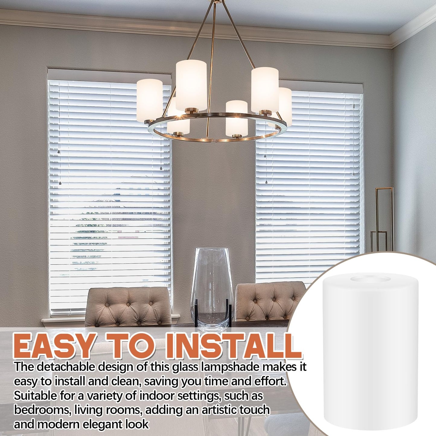 Teenyyou 6 Pcs White Frosted Glass Shade Replacements for Pendant Light Fixtures Glass Lamp Shade Cover, 1-5/8 Inch Fitter E26 Base, 4 w x 6 h, Replacement Lamp Globe for Chandelier Wall Sconce