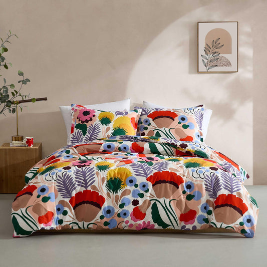 Marimekko - Full/Queen Duvet Cover Set, Cotton Percale Reversible Bedding with Matching Shams, Floral Home Decor (Ojakellukka Multicolor, Full/Queen)
