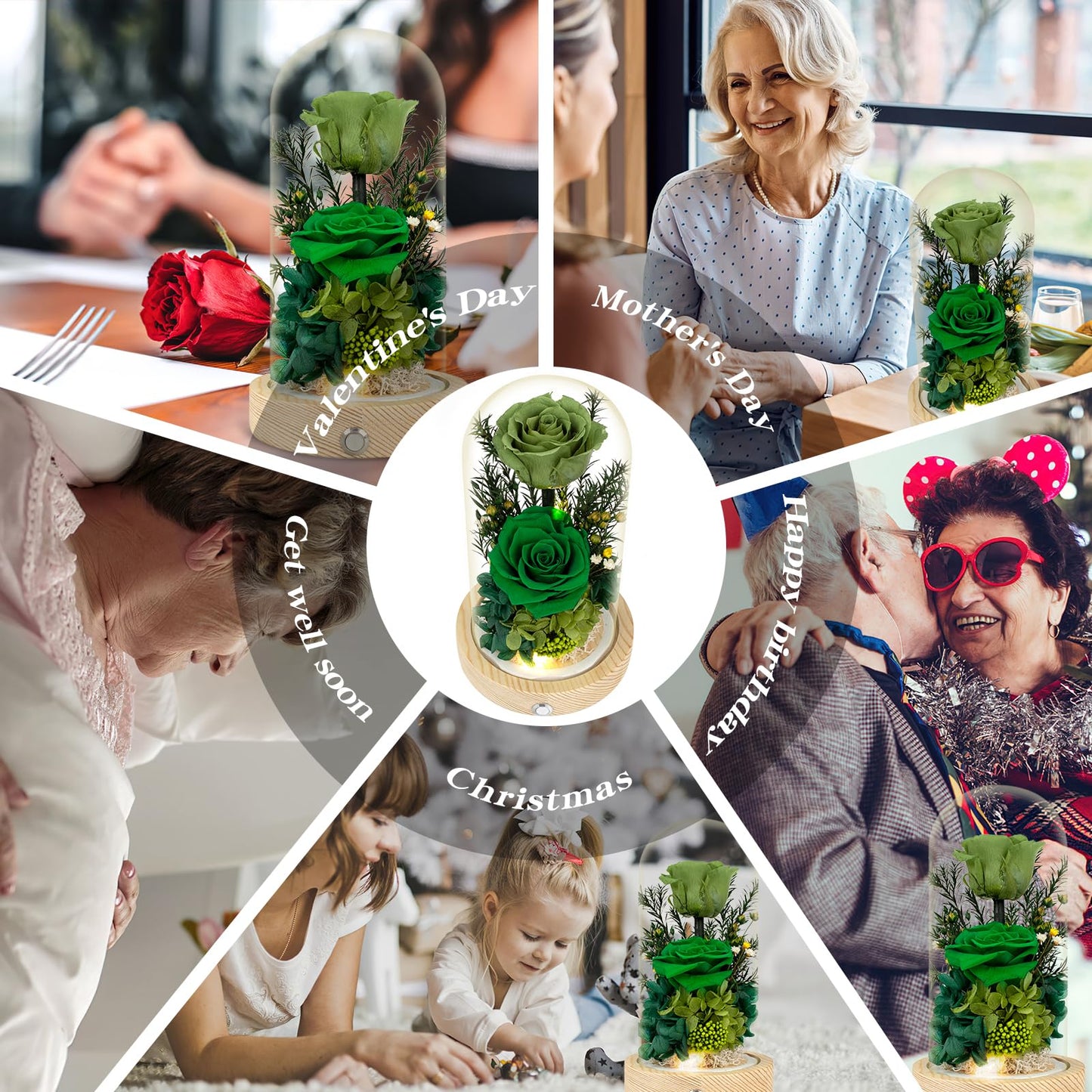 Regalo Flor Preserved Flowers Gifts for Women, Green Preserved Roses in Glass Dome, Real Roses Flower Arrangement, Forever Flowers for Mom, Birthday Gifts for Women, Flowers for Delivery Prime