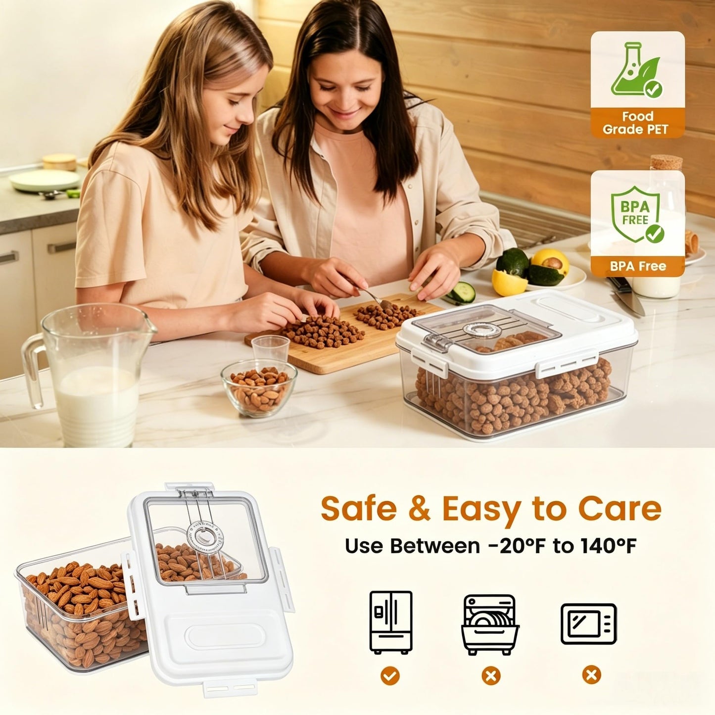 Dynta Dog Food Storage Container, 2 Pack, Airtight Seal for Freshness, Time Recording Bread Containers with Lidfor Freshness for Dog Cat, Rice, Flour