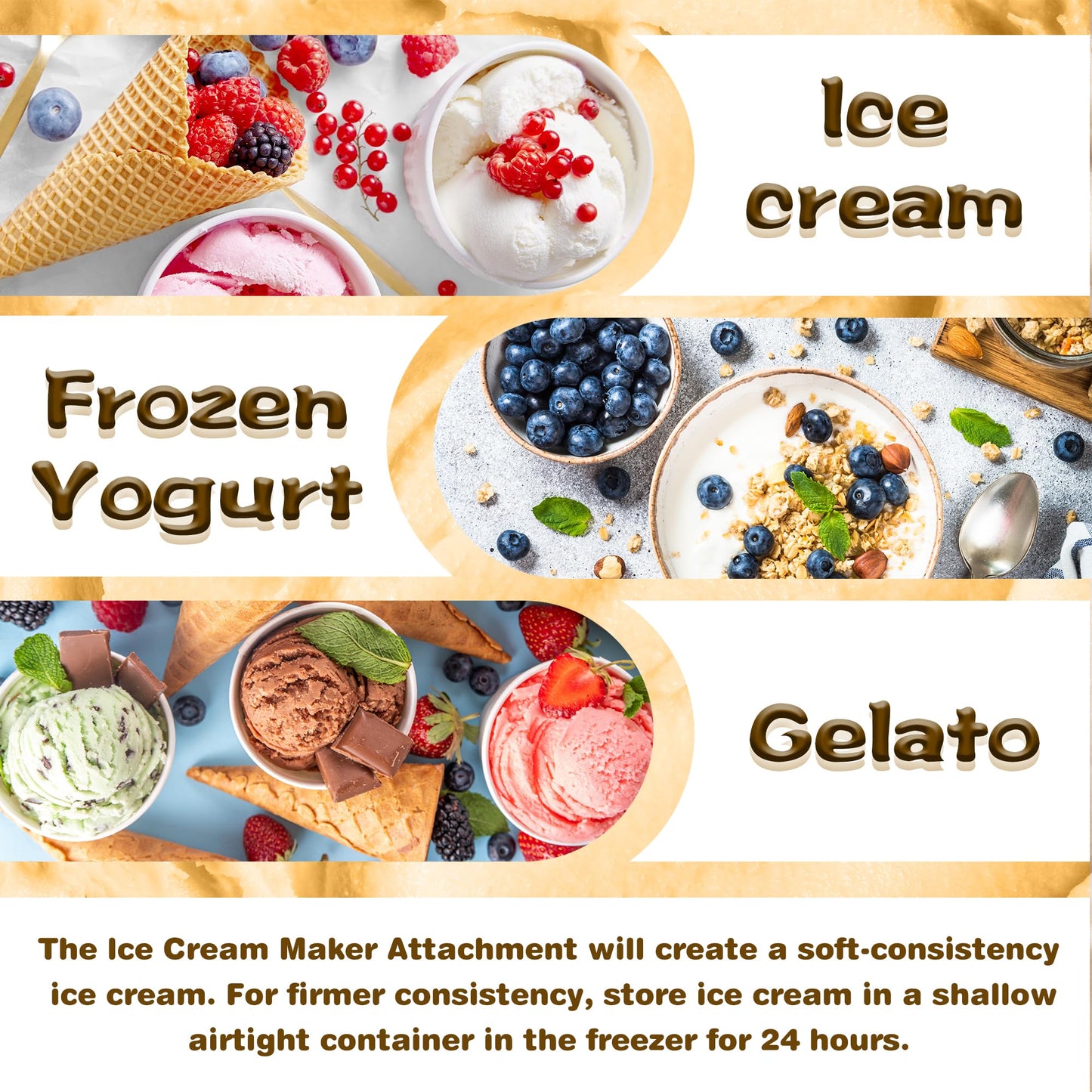 FOKIEE Ice Cream Maker Attachment for KitchenAid 4.5/5QT & 6QT Mixers, Frozen Ice Cream & Sorbet Gelato Maker for KitchenAid, 2 Quart, White, Not Dishwasher Safe