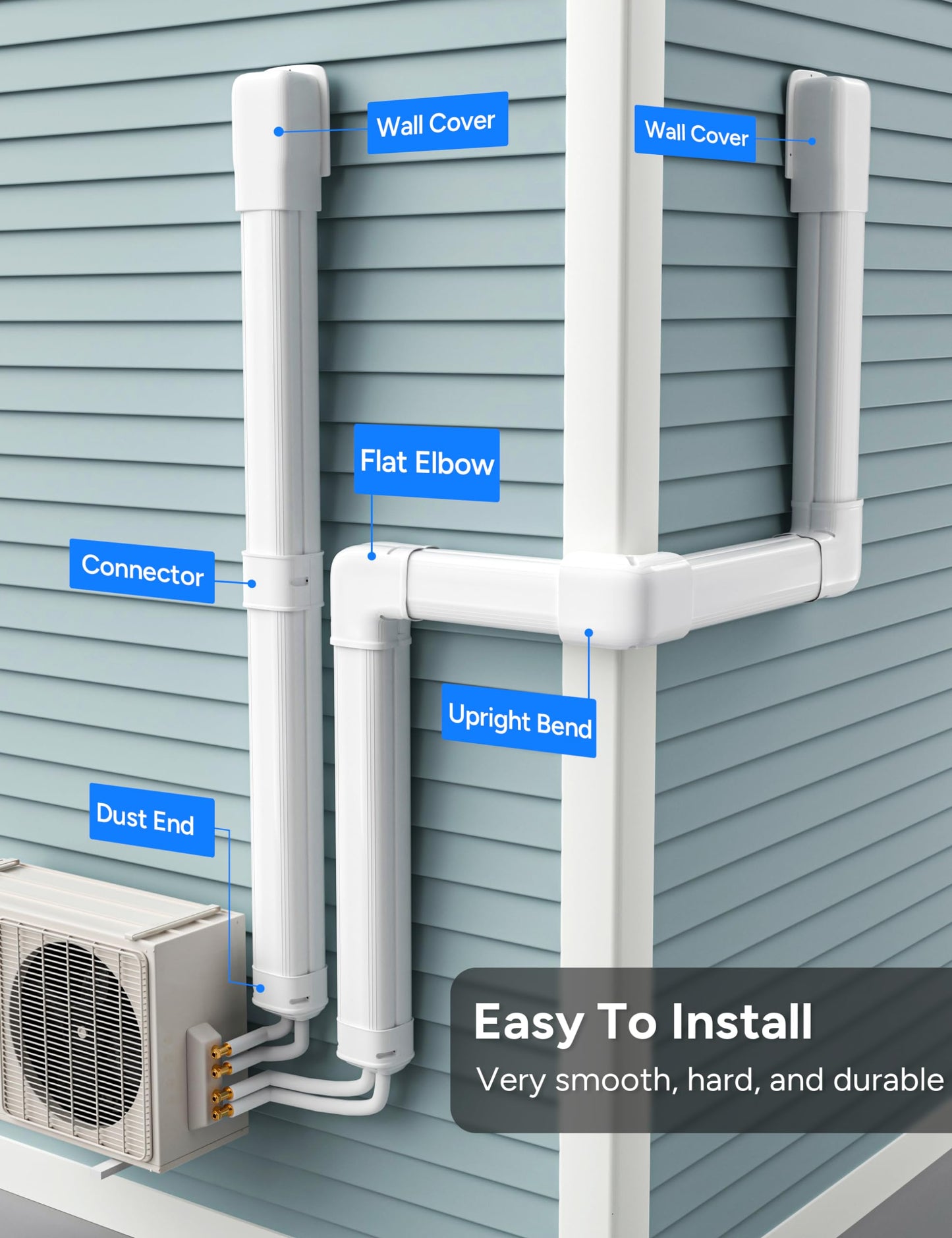 Toutgood 3'' 14Ft Mini Split Line Set Cover Kit for Minisplit Ductless Linset Air Conditioners and Heat Pumps, Central AC Decorative Upgraded UV-Proof Strong & Durability PVC Pipe