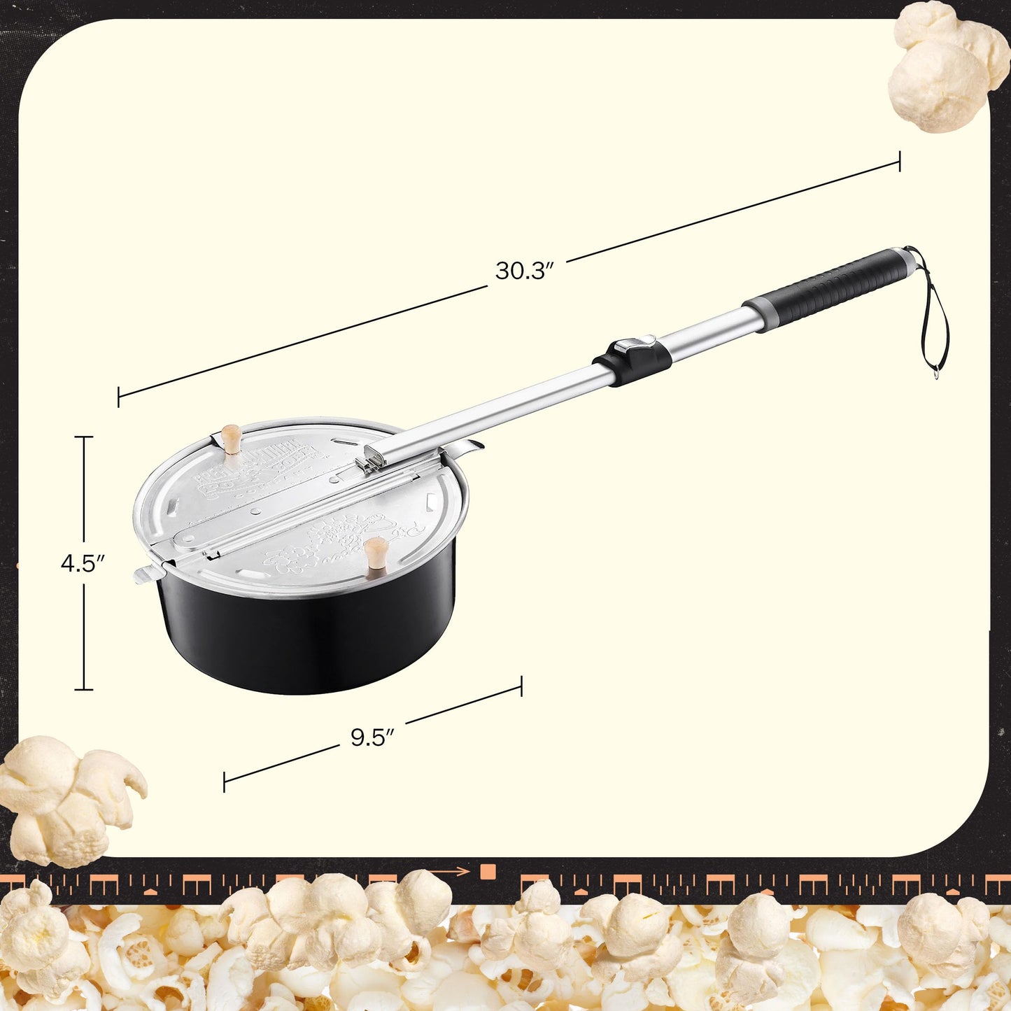 Campfire Popcorn Popper - Old Fashioned Popcorn Maker with Telescoping Handle - Camping Gear by Great Northern Popcorn (Black)