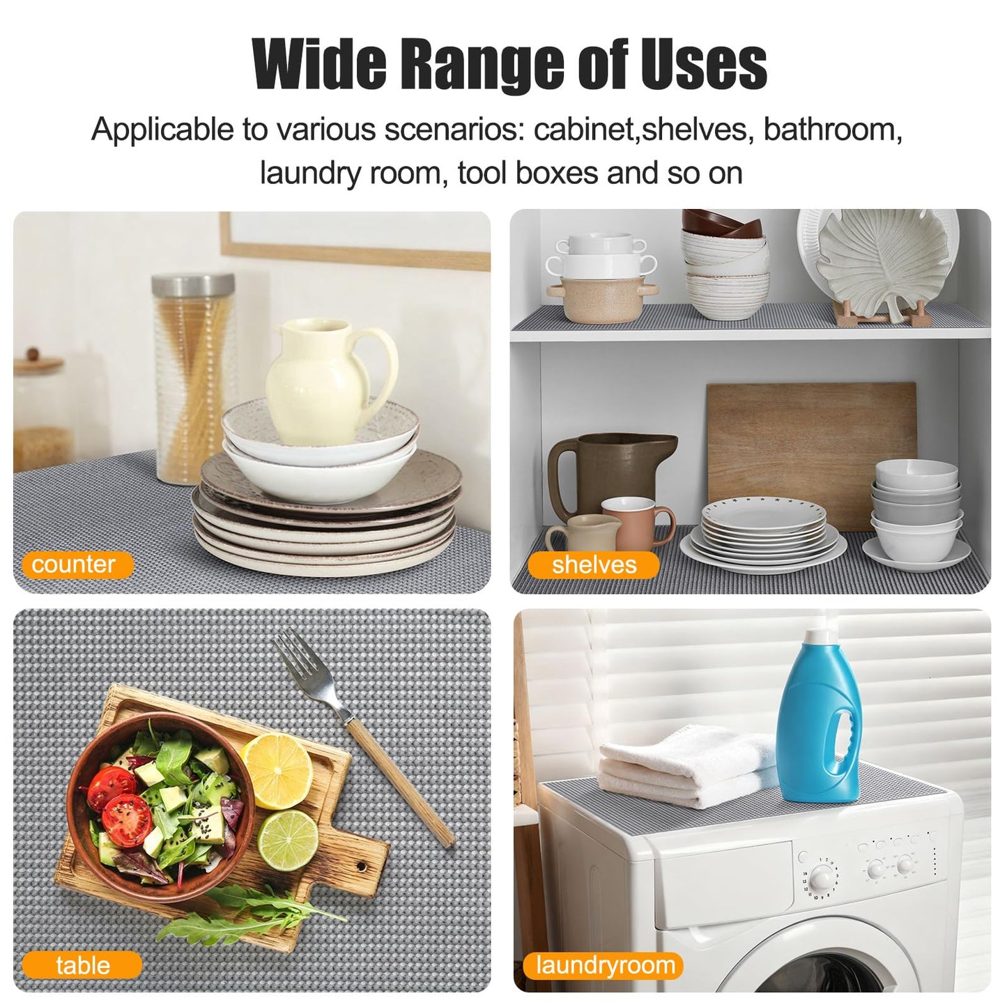 Songrey Non-Adhesive Drawer and Shelf Liner, Non Slip Cabinet Liners, Protect Kitchen Cupboard, Bathroom Drawers, Breathable, Thick Strong Grip mat (12IN x 30FT, Dark Gray)