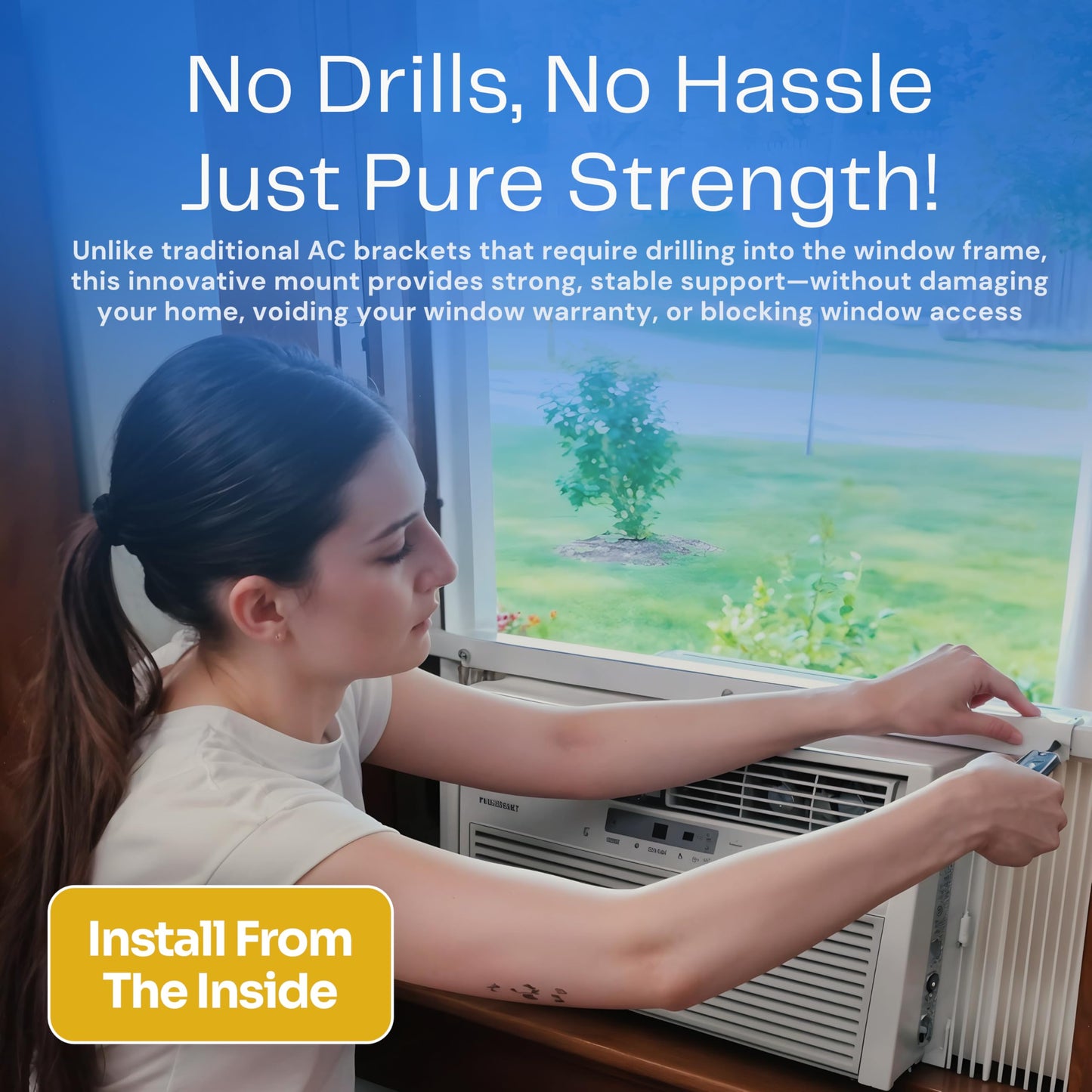 MAGIC A/C MOUNT Window AC Bracket - No Tools or Drilling Required - Adjustable Fit (25"-42") - AC Brackets for Windows Holds up to 220lbs - Rust-Resistant Steel Window Air Conditioner Support Bracket