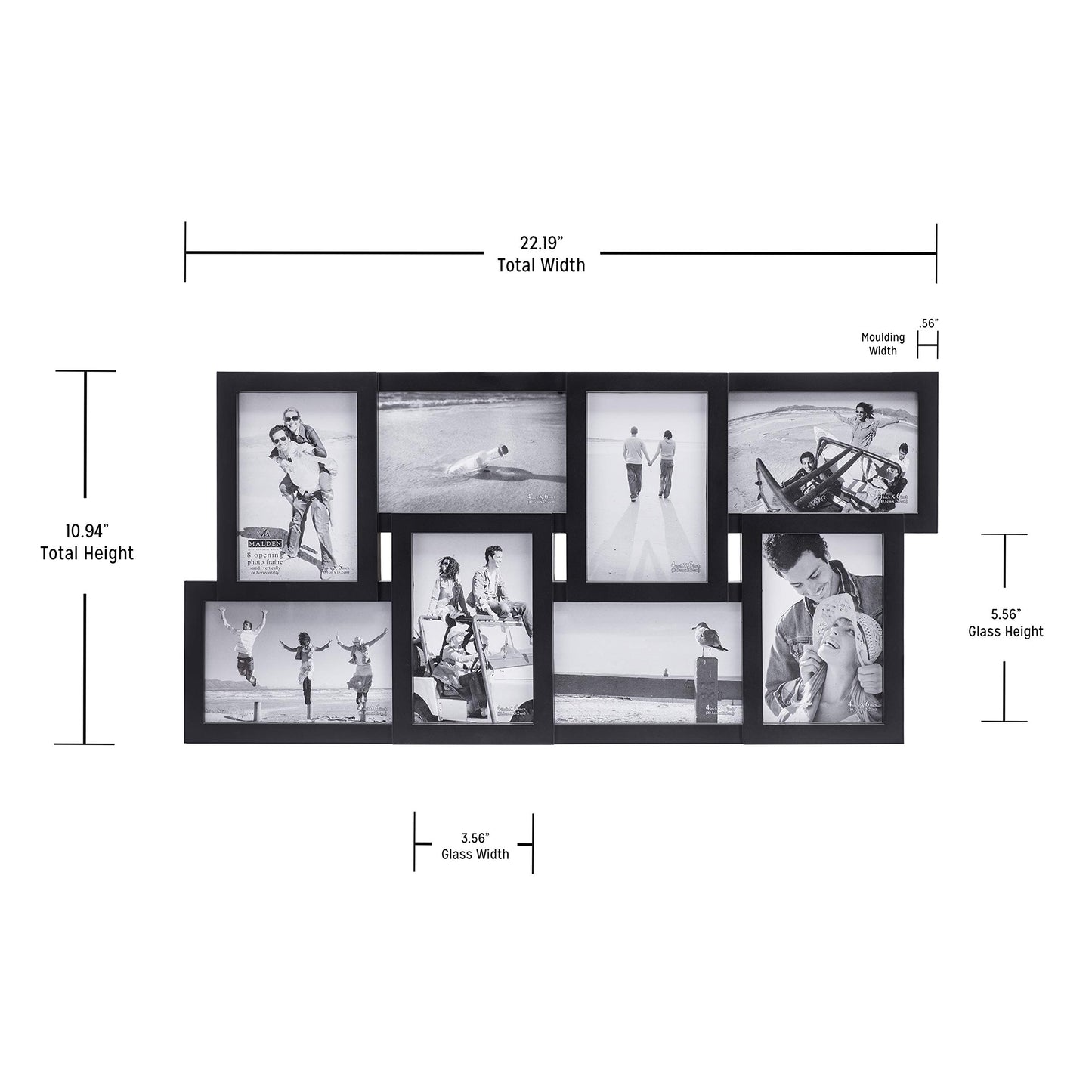 Malden International Designs Collage Picture Frame for Wall, Holds Eight Photos : 4-6x4 and 4-4x6 Inch - Black Plastic, Wall Decor for the Home