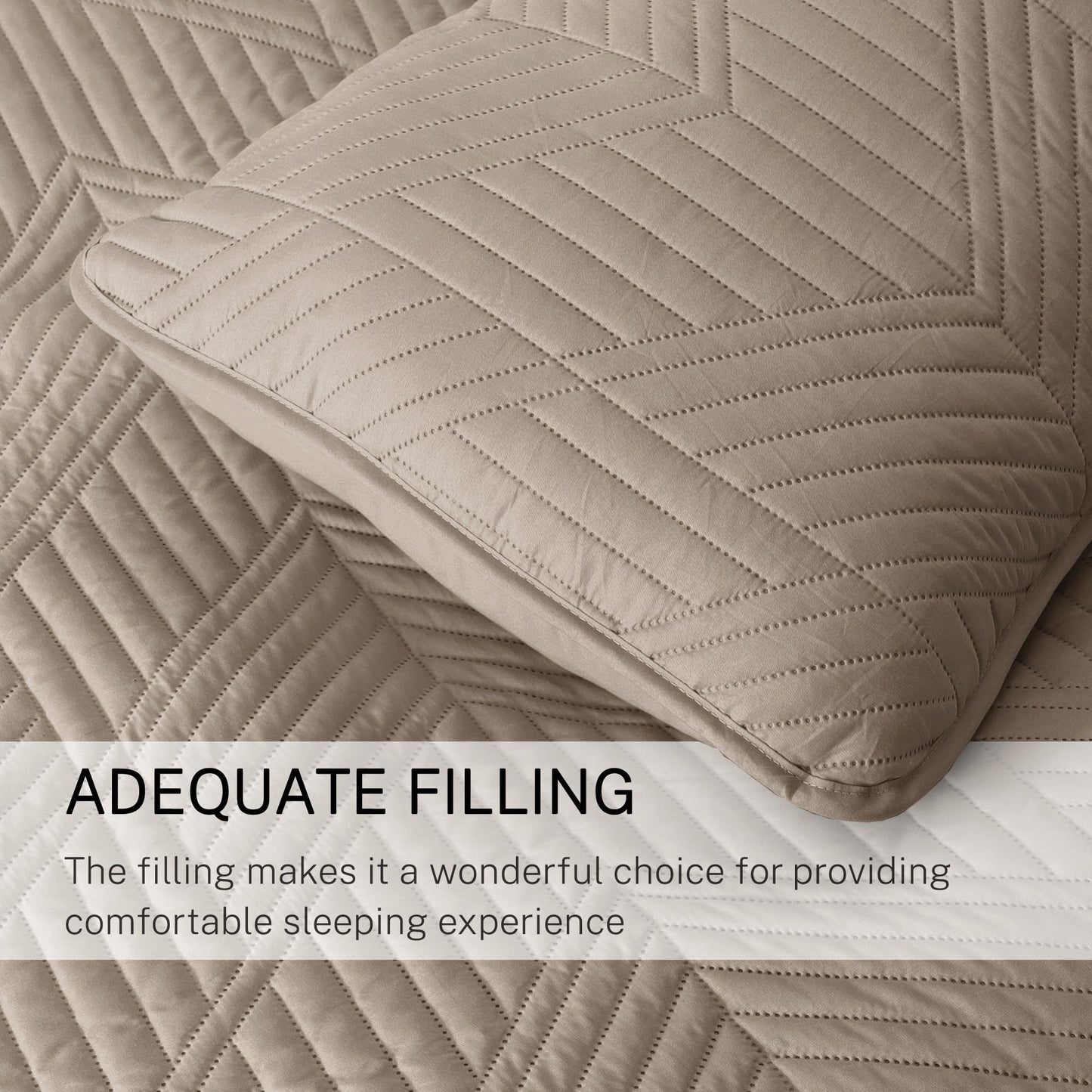 Exclusivo Mezcla Ultrasonic Full Queen Quilt Bedding Set, Lightweight Taupe Bedspreads Soft Modern Geometric Coverlet Set for All Seasons (1 Quilt and 2 Pillow Shams)