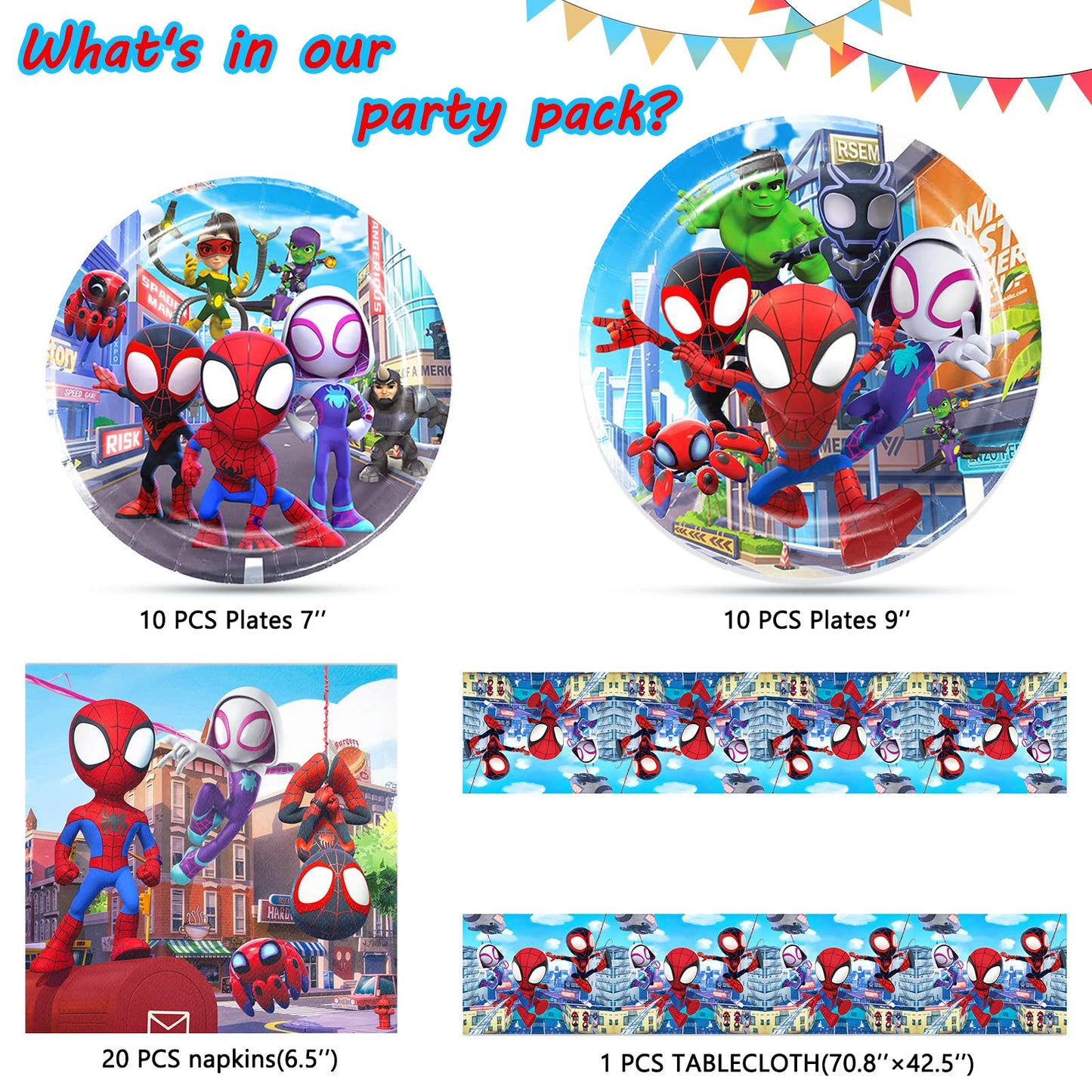 Spidey Birthday Decorations, 20 Plates, 20 Napkins and 1 Tablecover for Spidey Birthday Party Supplies, Spidey Theme Party Decorations