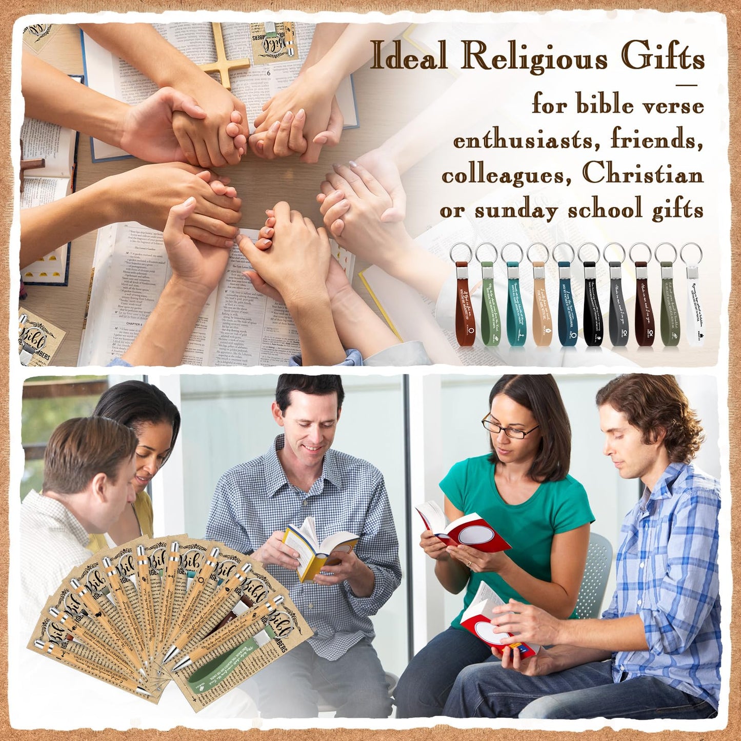 Feifeiya 100 Christian Gifts Bulk for Men Dad, Father's Day Bible Verse Bamboo Pens with Religious Silicone Keychains and Emergency Scripture Bookmarks, Church Bible Study Group Baptism Favors