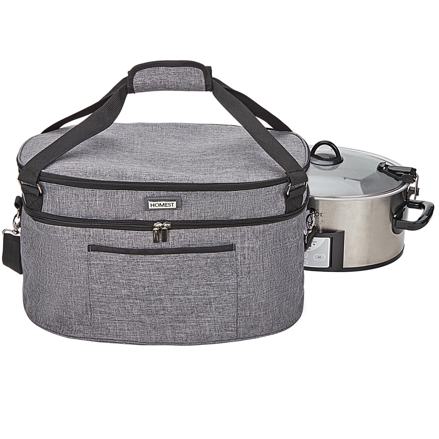 HOMEST Slow Cooker Bag for Crock-Pot 6-8 Quart, Insulated Travel Carrier with Easy to Clean Lining, Carry Case with Top Zip Compartment and Accessory Pocket