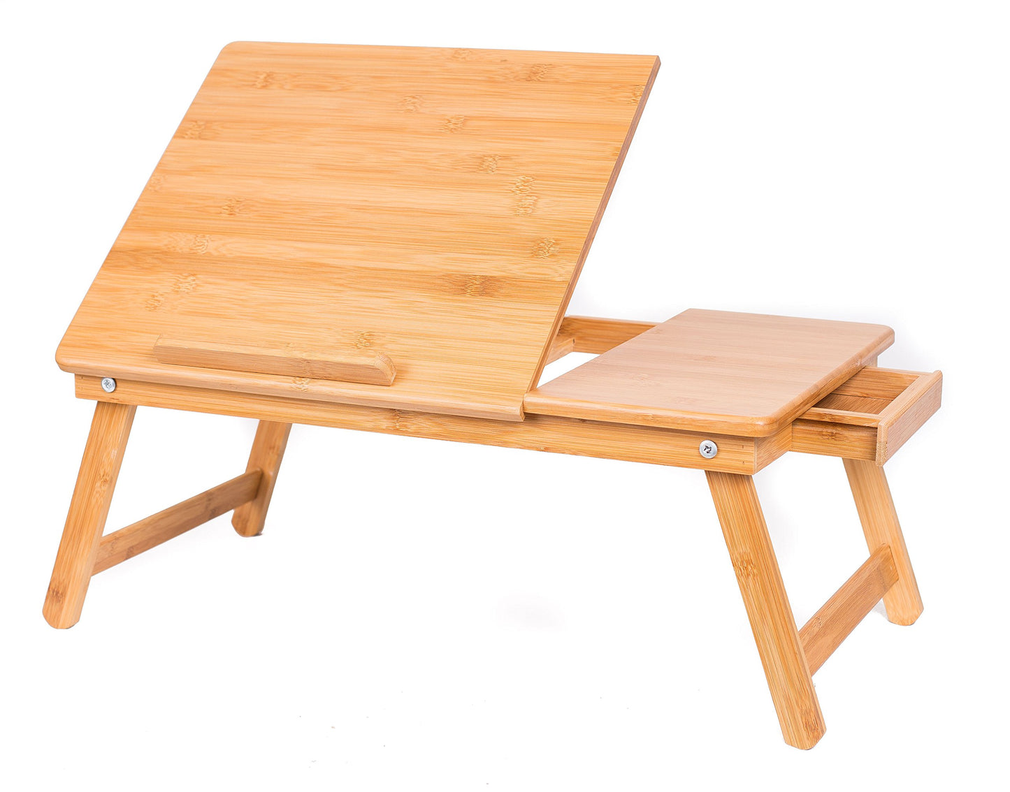 BirdRock Home Bamboo Laptop Bed Tray (Natural)| Multi-Position Adjustable Surface | Pull Down Legs | Storage Drawer