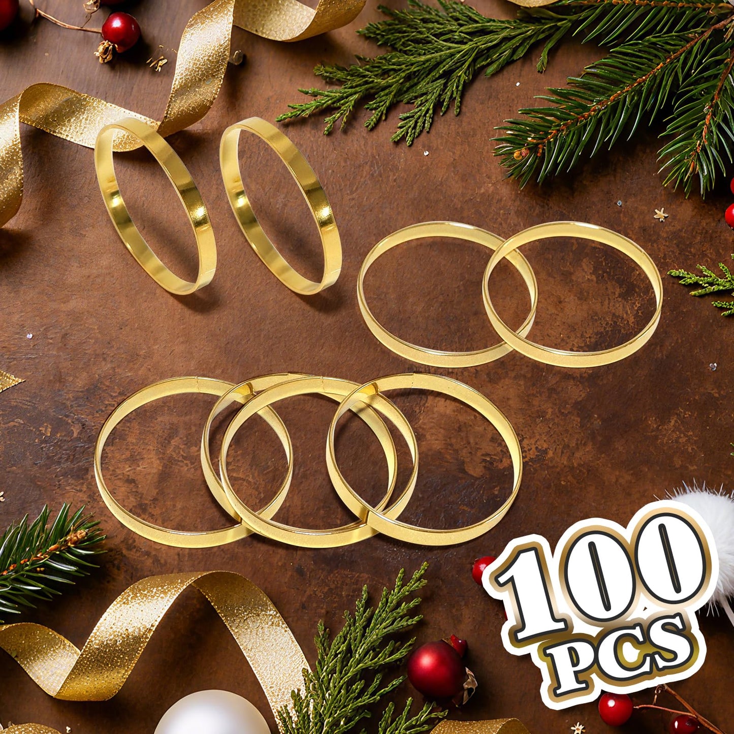 100 Pcs Gold Napkin Rings Bulk, Exquisite Round Napkin Ring Buckles, Suitable for Family Dinners, Weddings, Holiday Parties