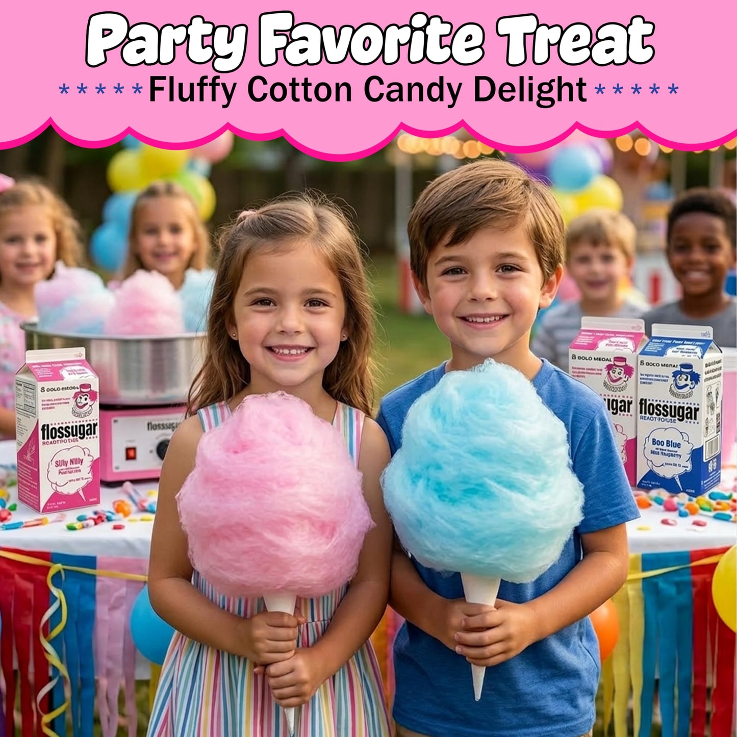 Perfectware 2 Pack Cotton Candy Floss Sugar with 100 Count Paper Cotton Candy Cones. Pink Vanilla and Blue Raspberry. (Two 3.25 lb Containers w/100 Cotton Candy Cones)