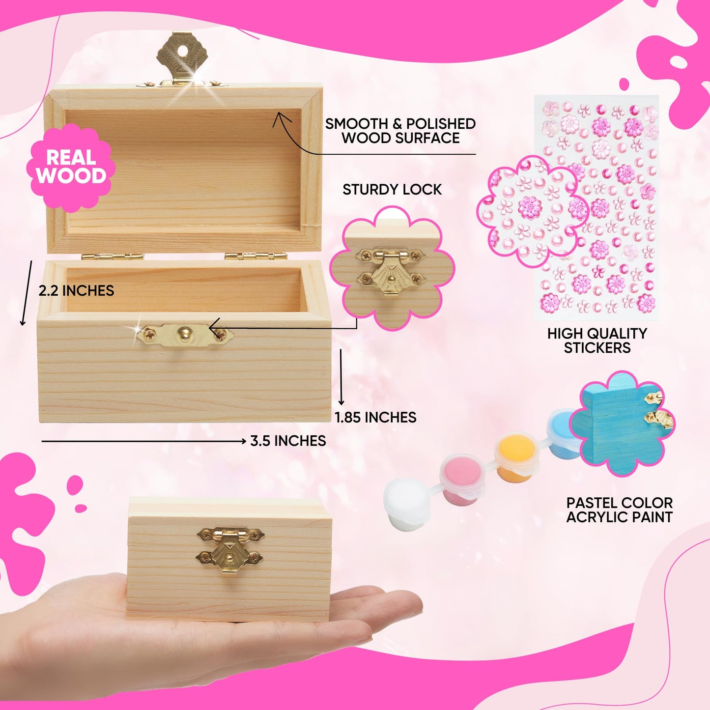 10 Sets Jewelry Box Painting Set for Kids with Stickers - Bulk Stockings & Birthday Goodie Bag Stuffer - Kids Party Favors Toy Return Gifts - Unfinished Wooden Treasure Boxes For Arts & Craft