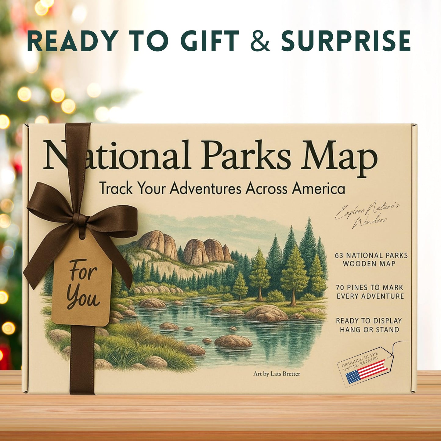 National Parks Map – USA Travel Tracker with Checklist, Pins & Stickers – Adventure Gift for Park Lovers, Couples & Families, Bucket List Wall Art Decor