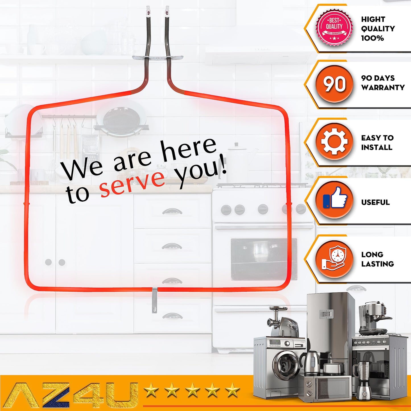 AZ4U Range Oven Bake Element Replaces For Maytag MER8700DS1 MER8674AS0 MER8674AW0 MER8775AB0 MER8680BS0 MER8775AS0 MER8674AB0 MER8880AS0 MER8680BW0 MER8700DE1 MER8880AB0 MER8680BB0 MER8700DS0 Stove