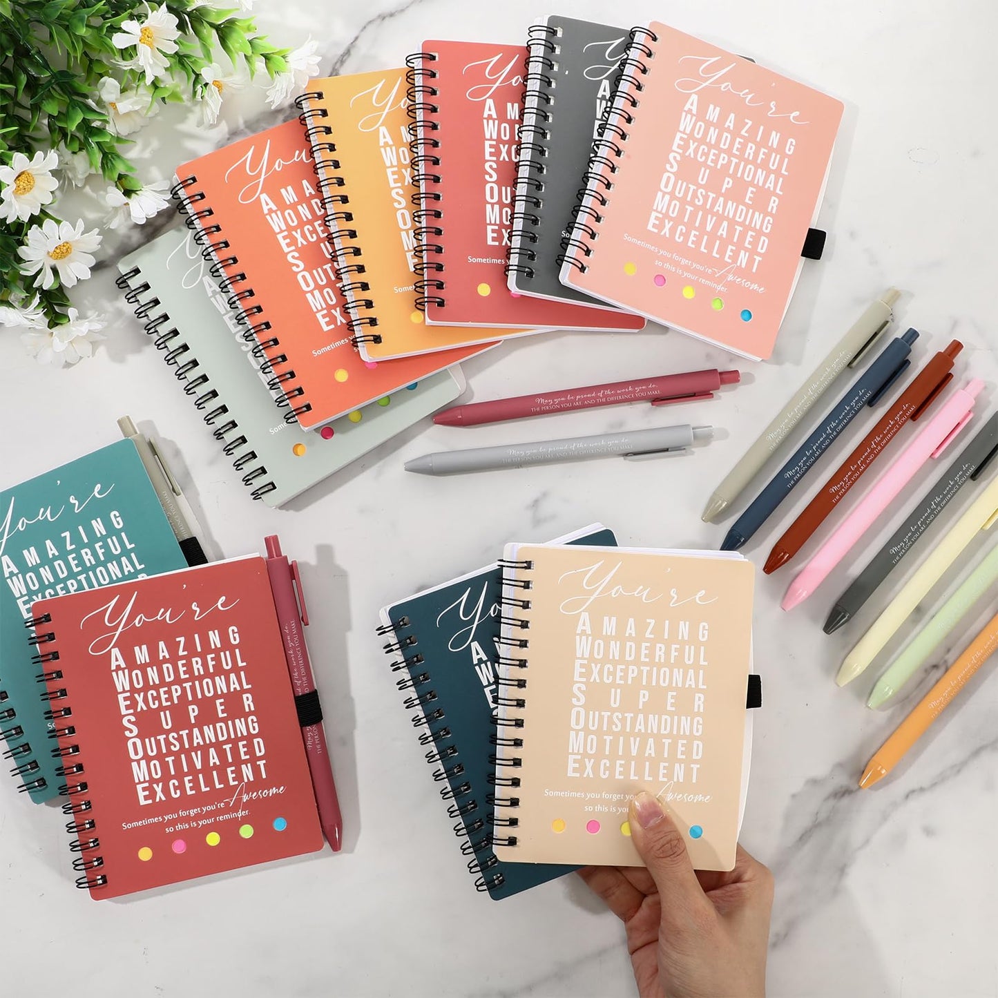 Jetec 25 Sets End of Year Teacher Appreciation Gift Employee Coworker Motivational Spiral Notebooks with Sticky Notes Pens Thank You Gifts for CNA Week Graduation(Bright Color,You are)
