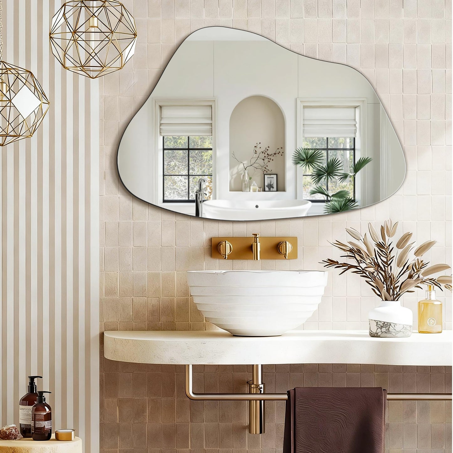 FICTOR Irregular Asymmetrical Wall Mirror, 36" x 24" Modern Decorative Mirror for Entryway, Bathroom, Bedroom, Living Room, Dining Room