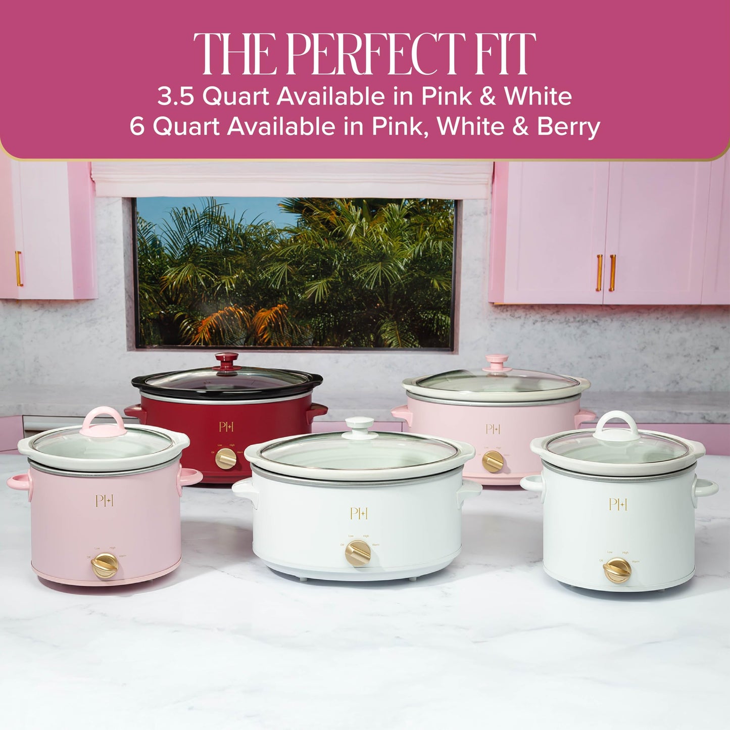 Paris Hilton 6-Quart Manual Slow Cooker, Naturally Nonstick Stoneware Ceramic Insert, Three Settings (Low, High, Warm), Dishwasher Safe Family Size Slow Cooker, Berry