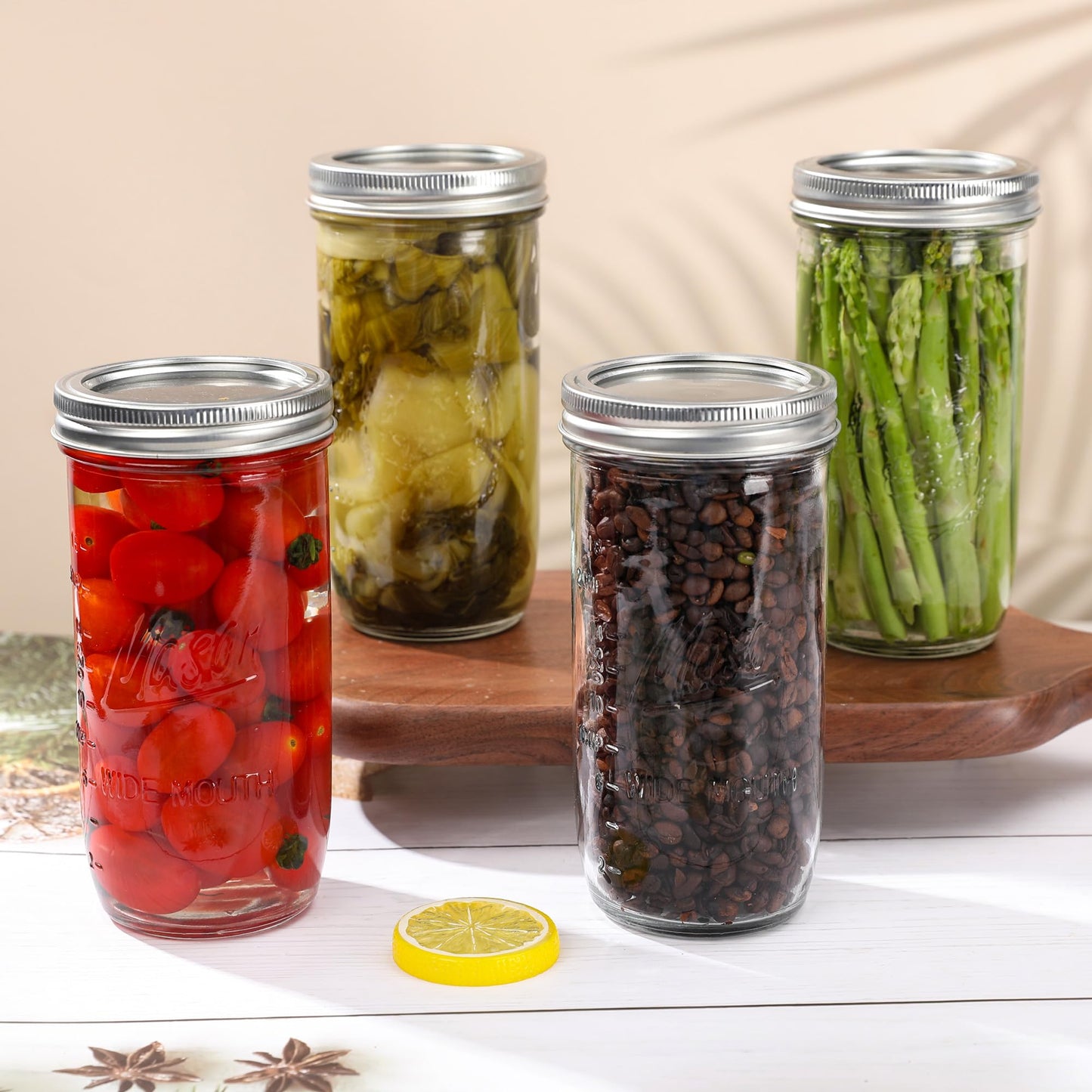 Jeitae 24oz Wide Mouth Mason Jars – 4 Pack Reusable Glass Mason Jars with Airtight Lids for Canning, Pickling, Food Storage, Jam, Jelly, DIY Crafts – Dishwasher Safe