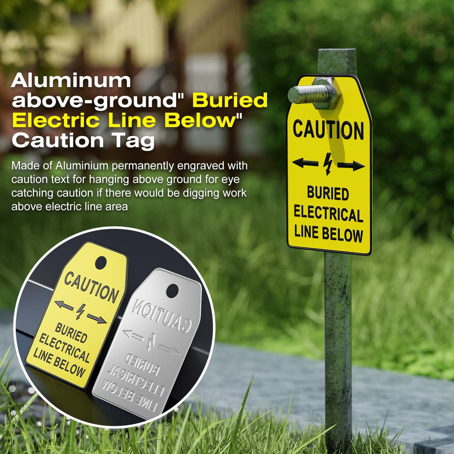 1000 Feet Caution Buried Electric Line Below Red/Black Print Safety Tape with Above-Ground Caution Tag, 2 Inch x Foot 5 Mil, Detectable 2-Inch