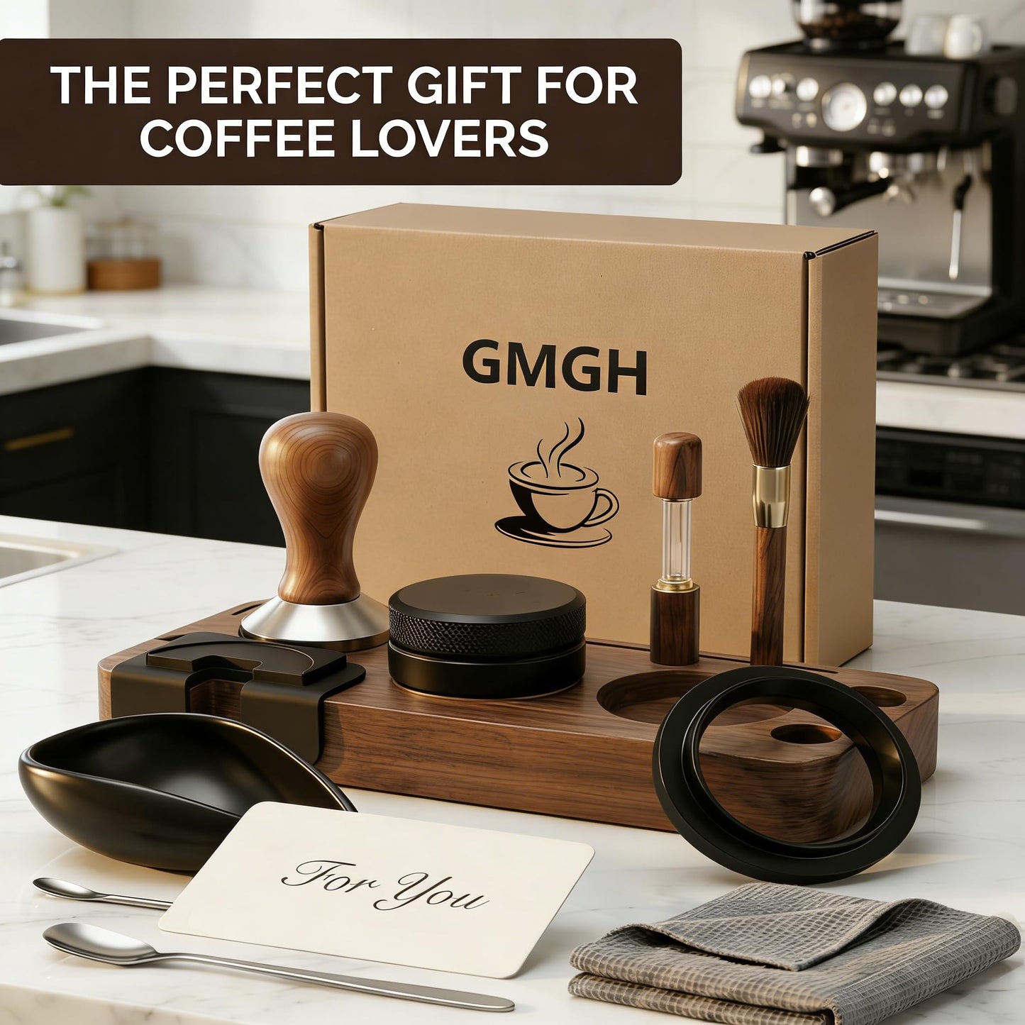 28PCS Espresso Accessories Kit, 51mm Espresso Tamper Tools, Espresso Machine Accessories Set with Wood Station, Distributor, WDT Tool, Puck Screen, Dosing Funnel, Powder Shaker, Latte Pen & Stencils