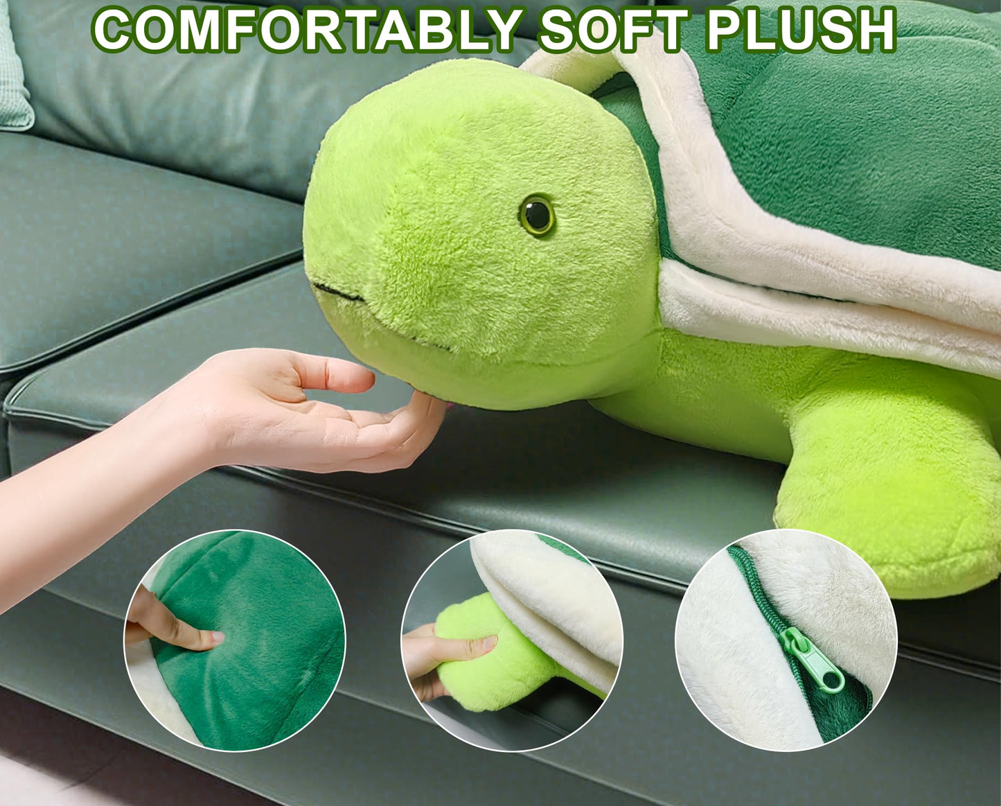 Couch Cup Holder Pillow Tray & Caddy,Headrest and Giant Turtle Stuffed Animal-For Sofa, Bed, Car,Camping, Double Smooth zippers for the shell, soft plush.Spill-Proof Machine Washable tray (23inches)