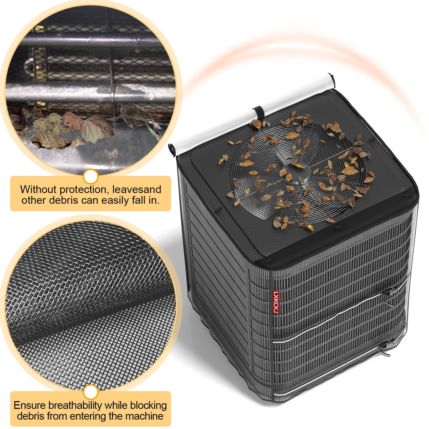 LXKCKJ Full Mesh Top Air Conditioner Cover for Outside Units- 2 in 1 Central Air conditioner Cover with 420D Waterproof Fabric and Textilene, Outdoor AC Covers Defender (Black-36x36x40)
