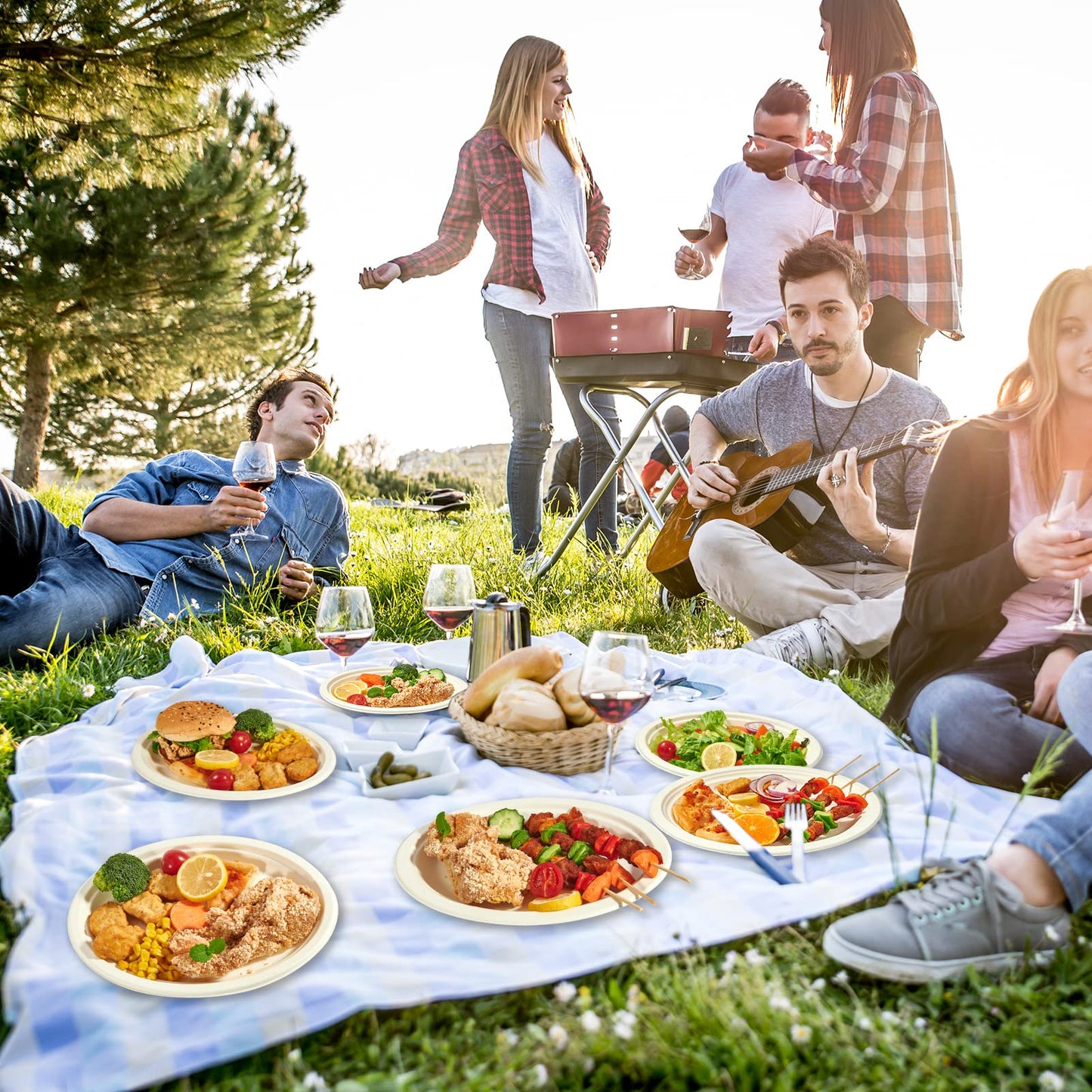 Vplus 100% Compostable Oval Paper Plates 12 inch 125 Pack Super Strong Disposable Paper Plates Bagasse Natural Biodegradable Eco-Friendly Sugarcane for BBQ, Party, Dinner, and Picnic