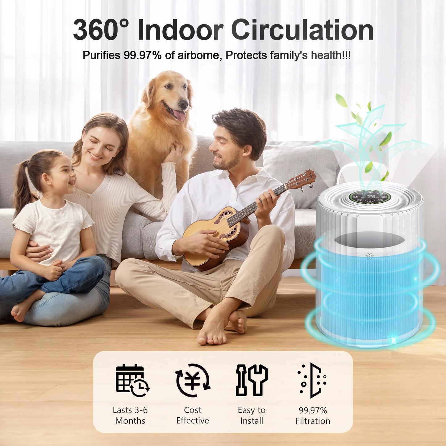 DH-JHD07 Air Filter Replacement, Compatible with VOOPNU DH-JHD07 Air Purifier, 4-in-1 True HEPA with Activated Carbon, Standard Version (Blue), 4 Pack