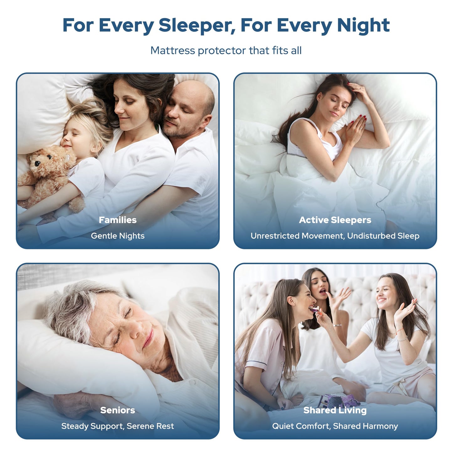 BEDLORE 2 Pack Waterproof Mattress Protector, Queen Size Pad Noiseless with Deep Pocket Fitted for 6"-18", Soft Breathable Dirt Proof Bed Mattress Cover Washable for Home, Bedroom, Hotel (Navy Blue)