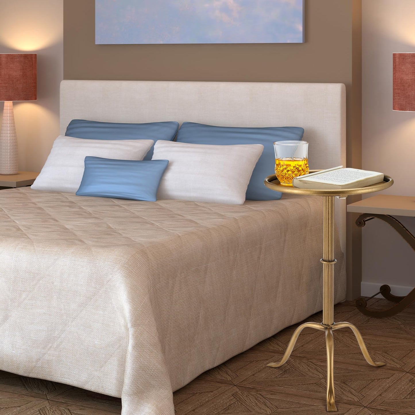 RattanView 1 Pcs Metal Martini Table Bronze Small Round Drink Table12.5 x 12.5 x 27.75 Inches Pedestal Iron Side Tables for Small Spaces Bedroom Living Room