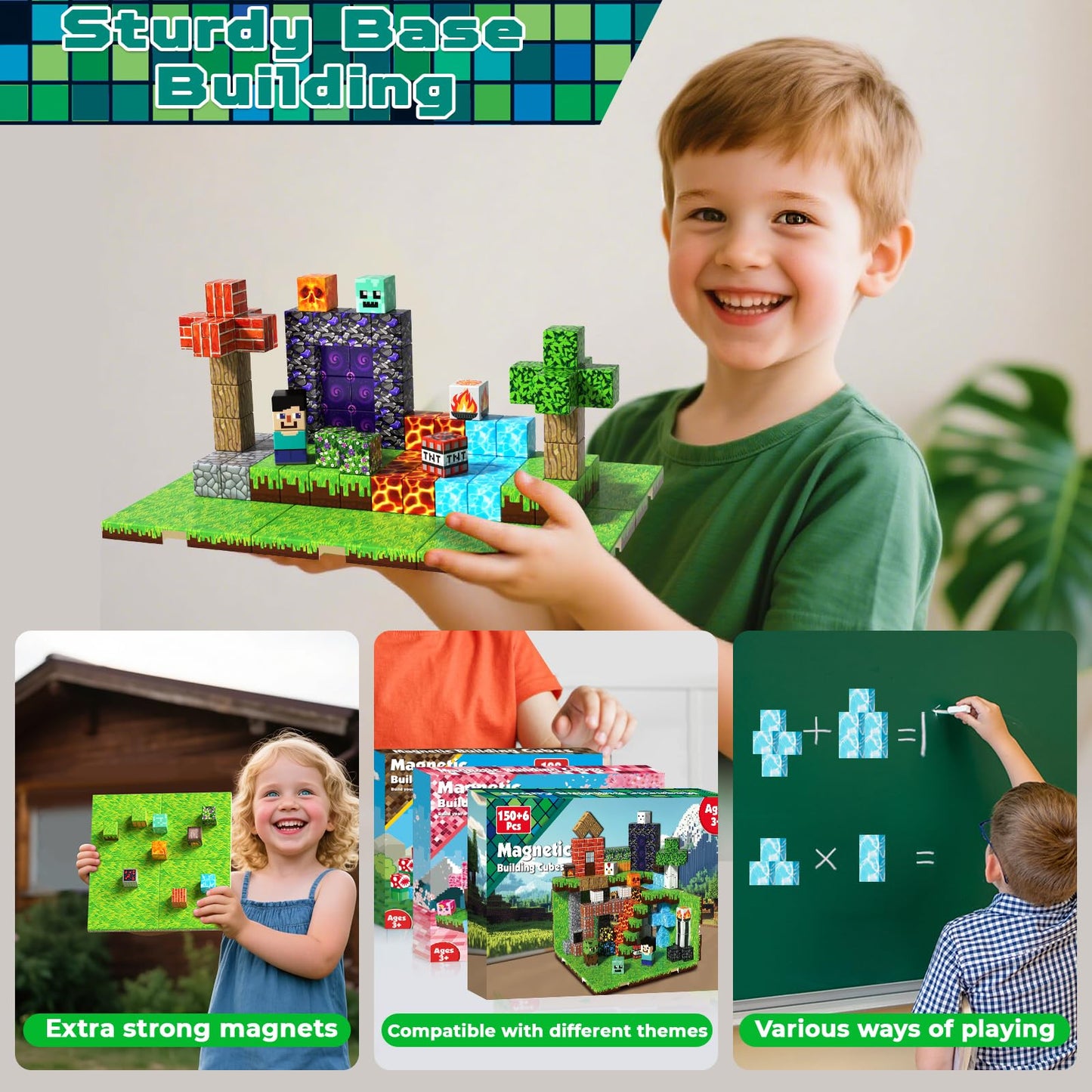 150PCS Magnetic Blocks with 6 Baseplate - Building Blocks Cubes for Kids Ages 4-8, STEM Magnet Building Toys Boys Girls, Birthday Gifts Preschool Educational Learning Toy for 3+ Years Old