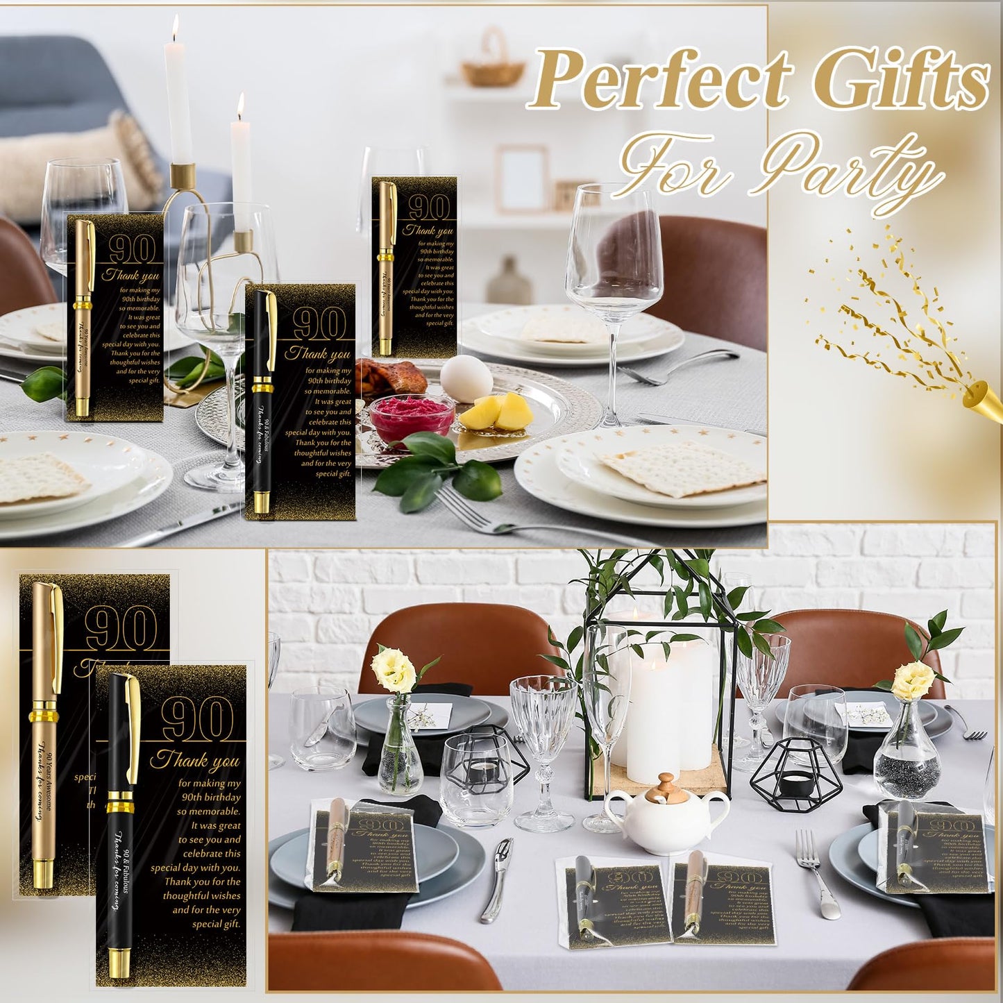 Feifeiya 30 Set 90th Birthday Party Favor for Guest Anniversary Party Favor with Black and Gold Ballpoint Pens and Thank You Cards for Women Men Birthday Anniversary Appreciation Gifts