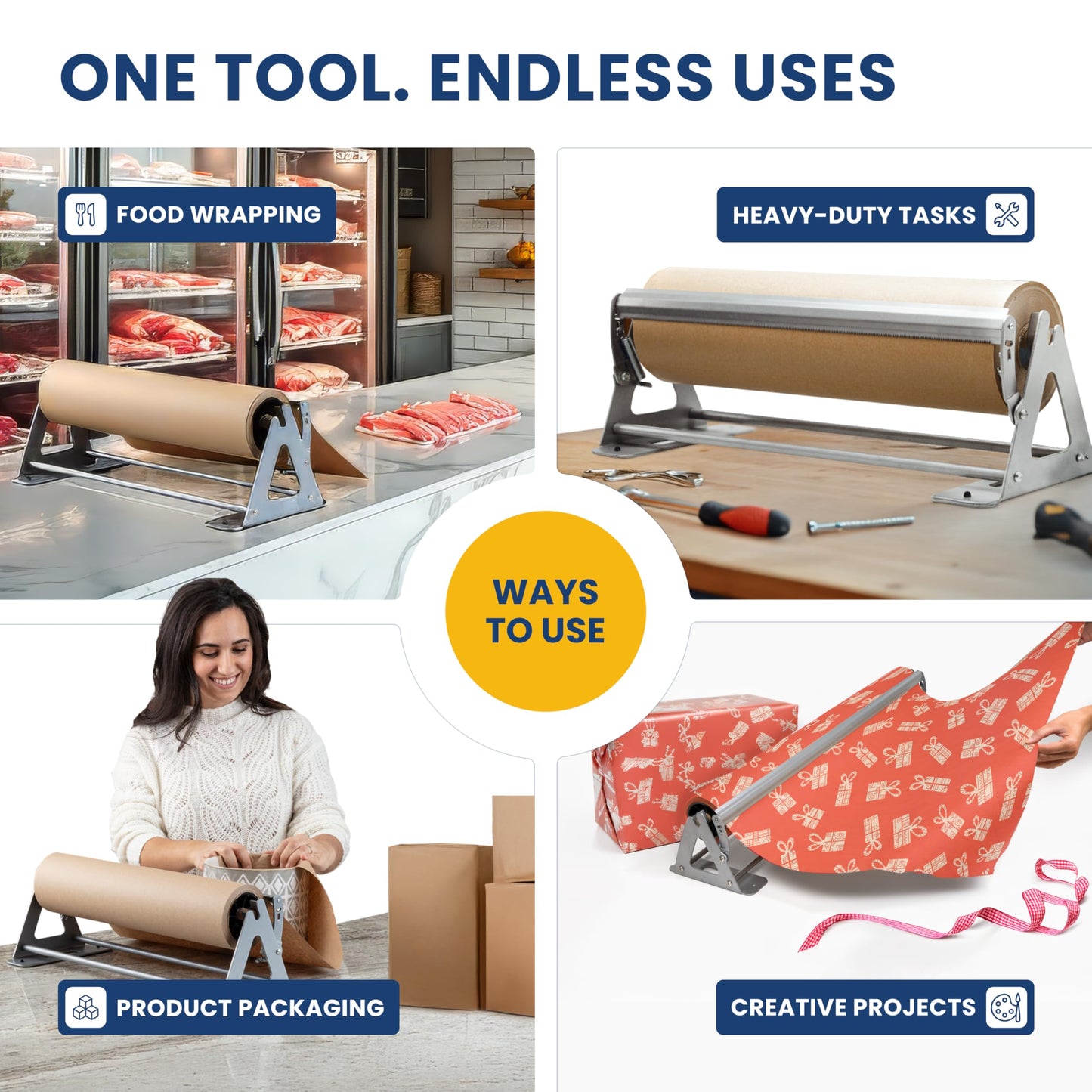 DIY Crew 18 Inch Paper Roll Dispenser and Cutter - Heavy-Duty Wall Mountable, Non Slip Tabletop - Kraft, Freezer, Butcher Paper - Up to 1000ft Rolls