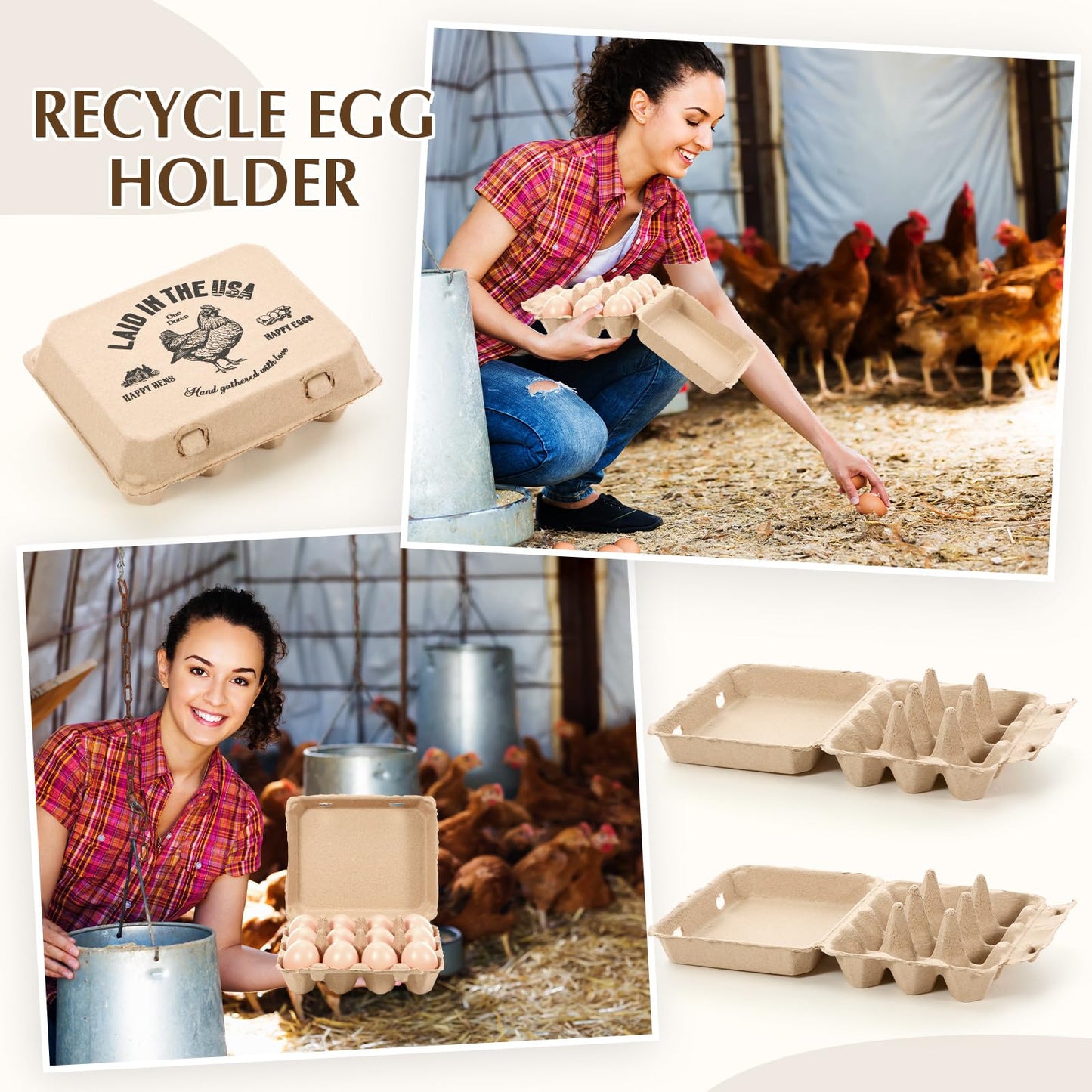 Maxdot 36 Pack Egg Cartons Bulk 3x4 Style Holds Cardboard Egg Cartons Made from Paper Pulp with Instruction Cards & Jute Rope Empty Egg Tray Holder for Family Farm, Supermarkets, Kitchen