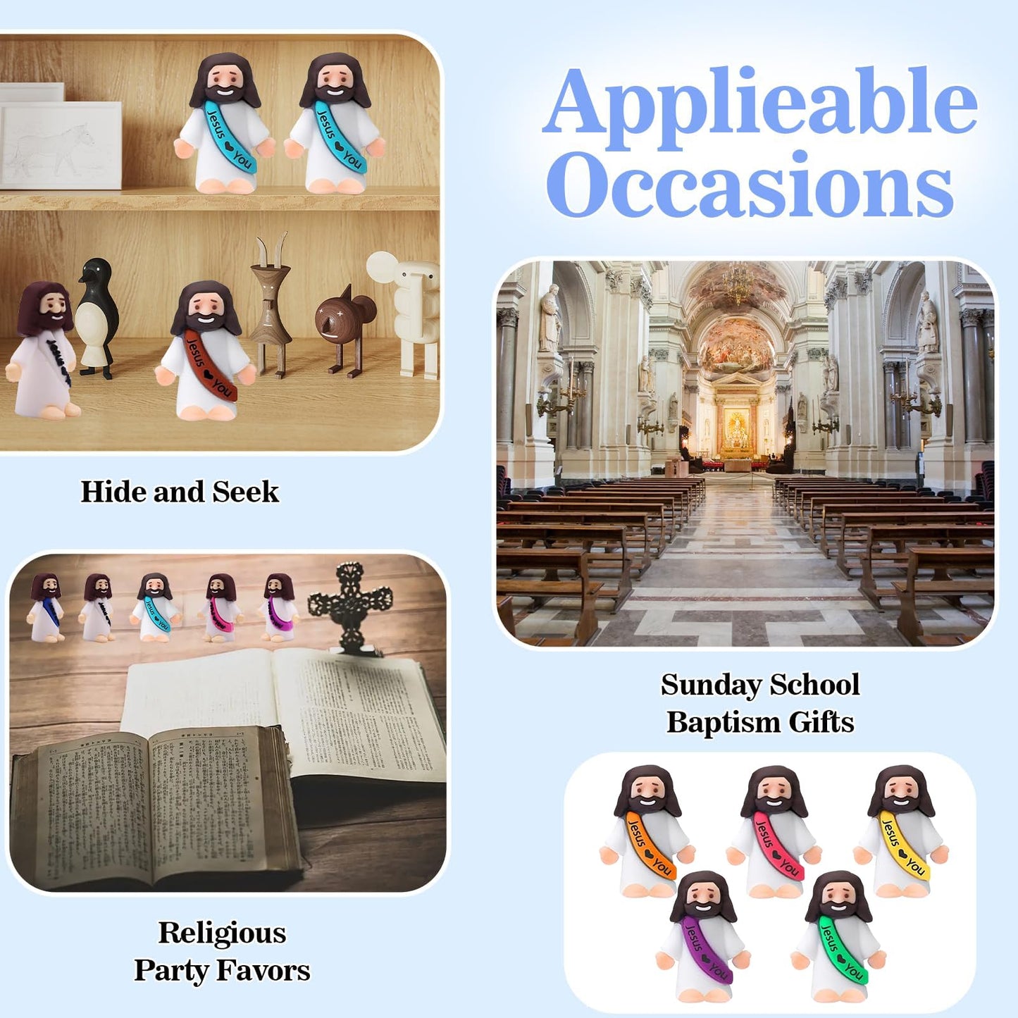 IEUHDKWL 300pcs Mini Jesus Figurines in Bulk Tiny Jesus Figures Hide and Seek Religious Party Favors Sunday School Baptism Gifts