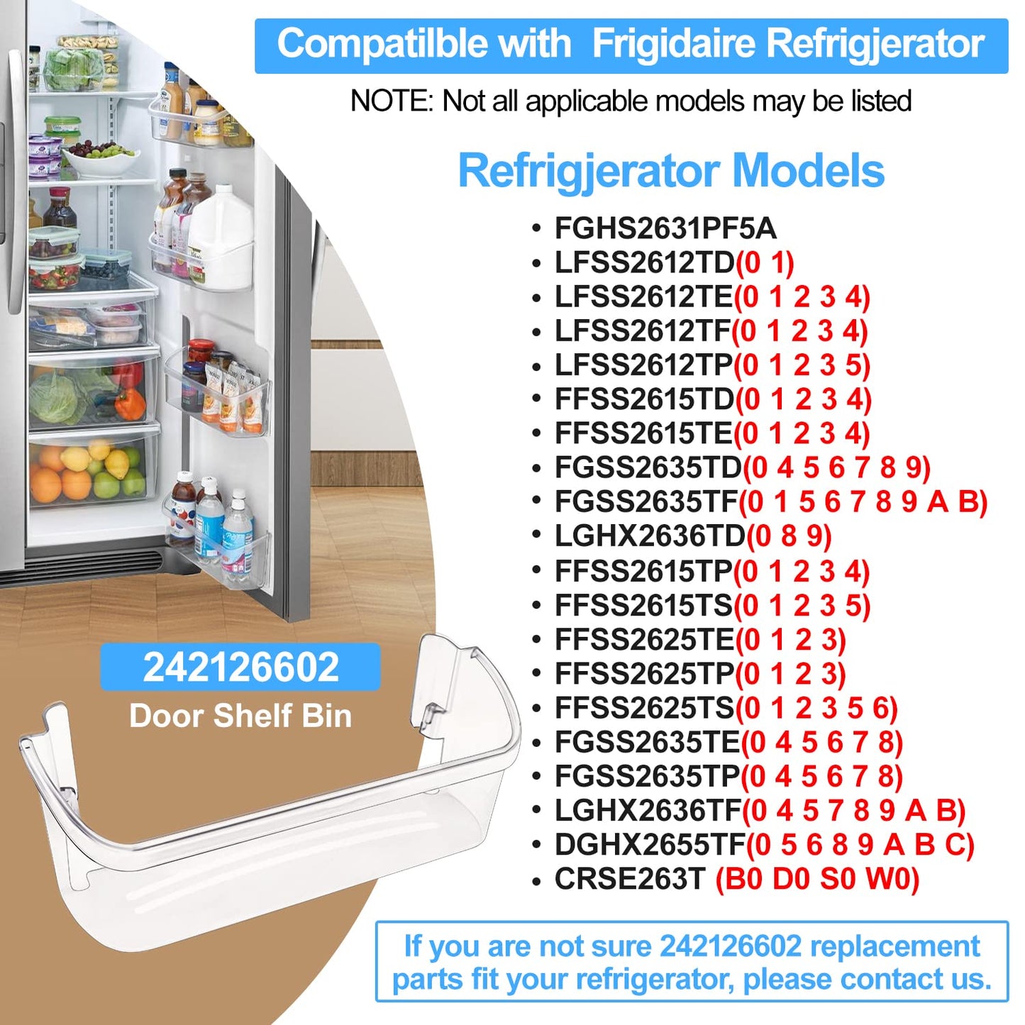UPGRADED 242126602 Refrigerator Bottom Door Shelf Replacement For Frigidaire Refrigerator Door Shelf-Lower Side Shelf Rack Parts LFSS2612TF0 FFSS2615TS0 FFSS2625TS0 AP6278233 PS12364199-2 PACK