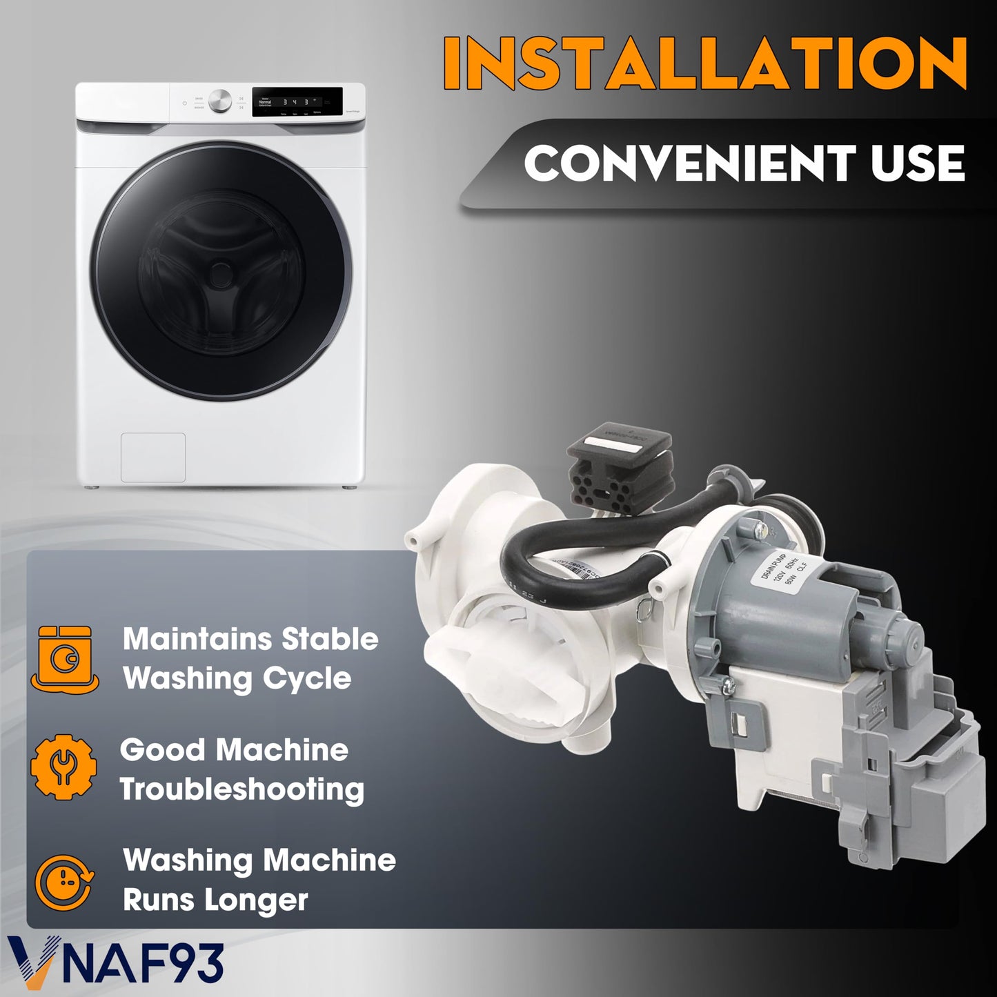 DC97-20621A Washer Drain Pump Replacement Compatible with Samsung WF45A6400 WF45B6300 WF45R6100 WF45T6000 WF50A8600 WF53BB8700, Replaces DC31-00187A for Samsung Washer Drain Pump
