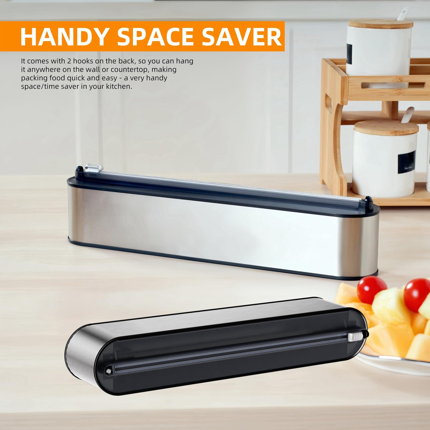Quasziwa Aluminum Foil & Plastic Wrap Dispenser with Cutter - Magnetic & No-Drill Wall Mount, Stainless Steel Design, Space-Saving Kitchen organizer for Countertops & Cabinets - Fits 12" Rolls, Silver