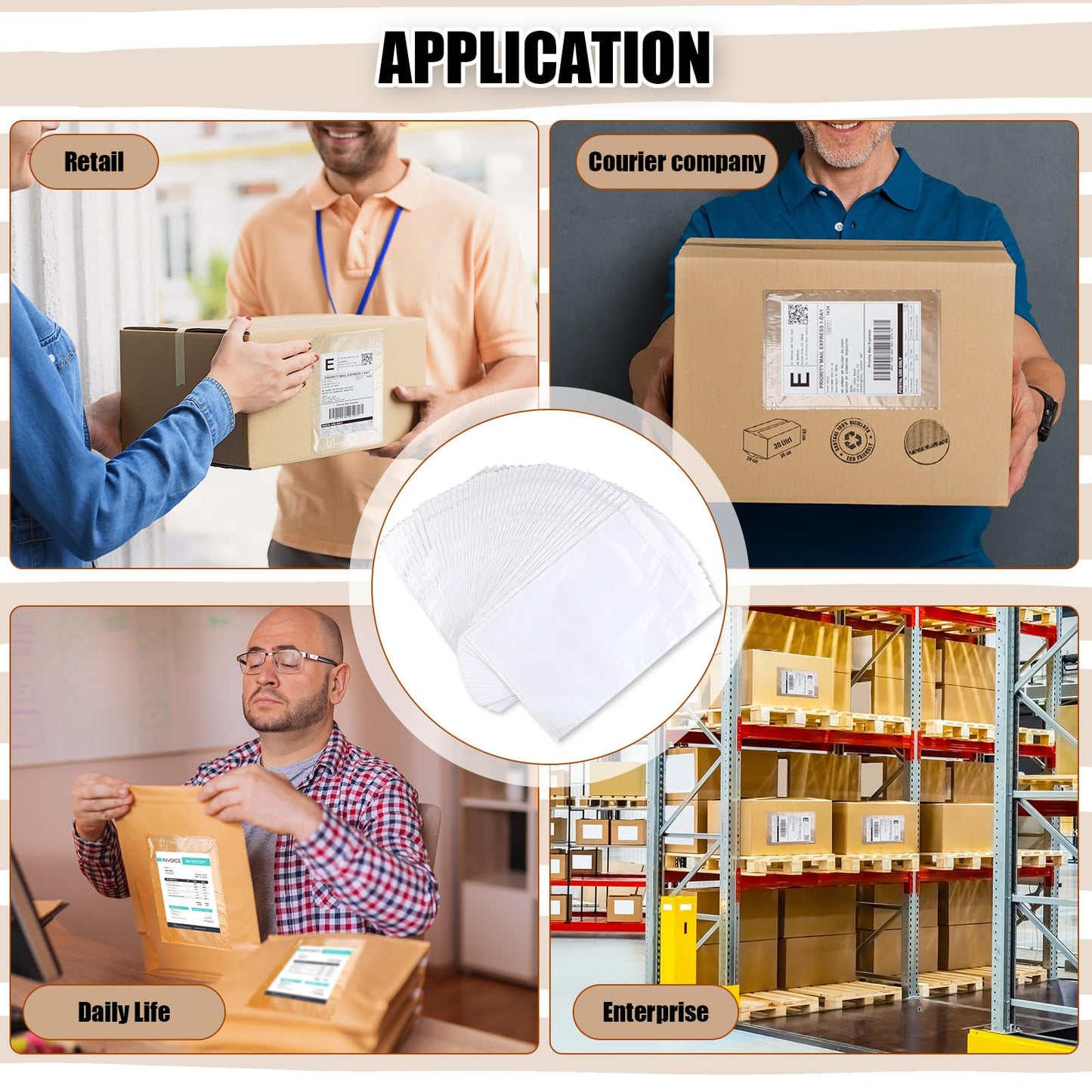 Cholemy 400 Pcs 9.5 x 12 in Clear Packing Slip Pouches Shipping Label Sleeves Adhesive Packing List Pockets Envelopes Mailing Protectors Slip Envelope Pouches Holders Cover Enclosed Bag