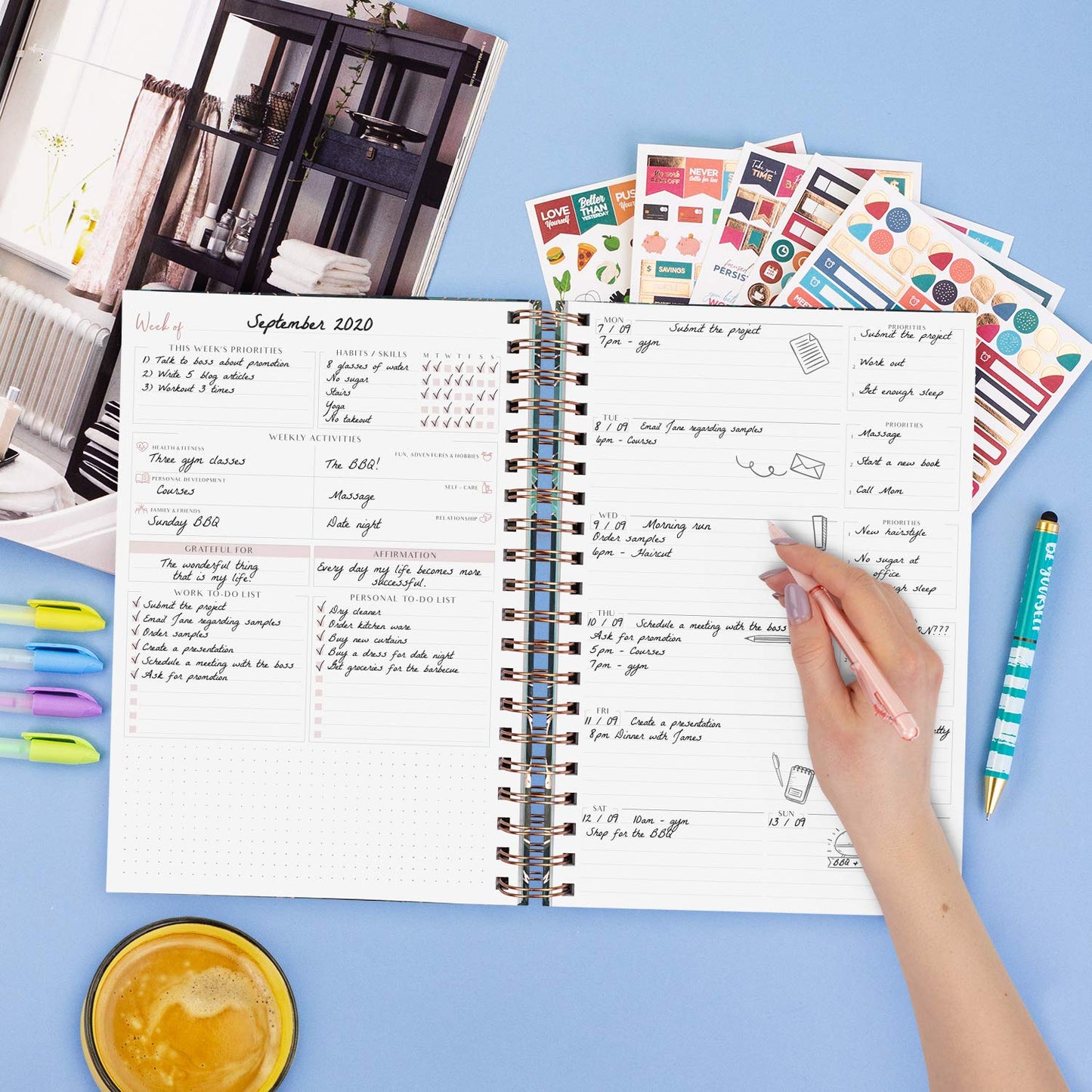 PLANBERRY Large Weekly Planner Premium – Undated Life & Budget Planner – Organizer & Productivity Journal, 8x10.4″ (Green Pastures)