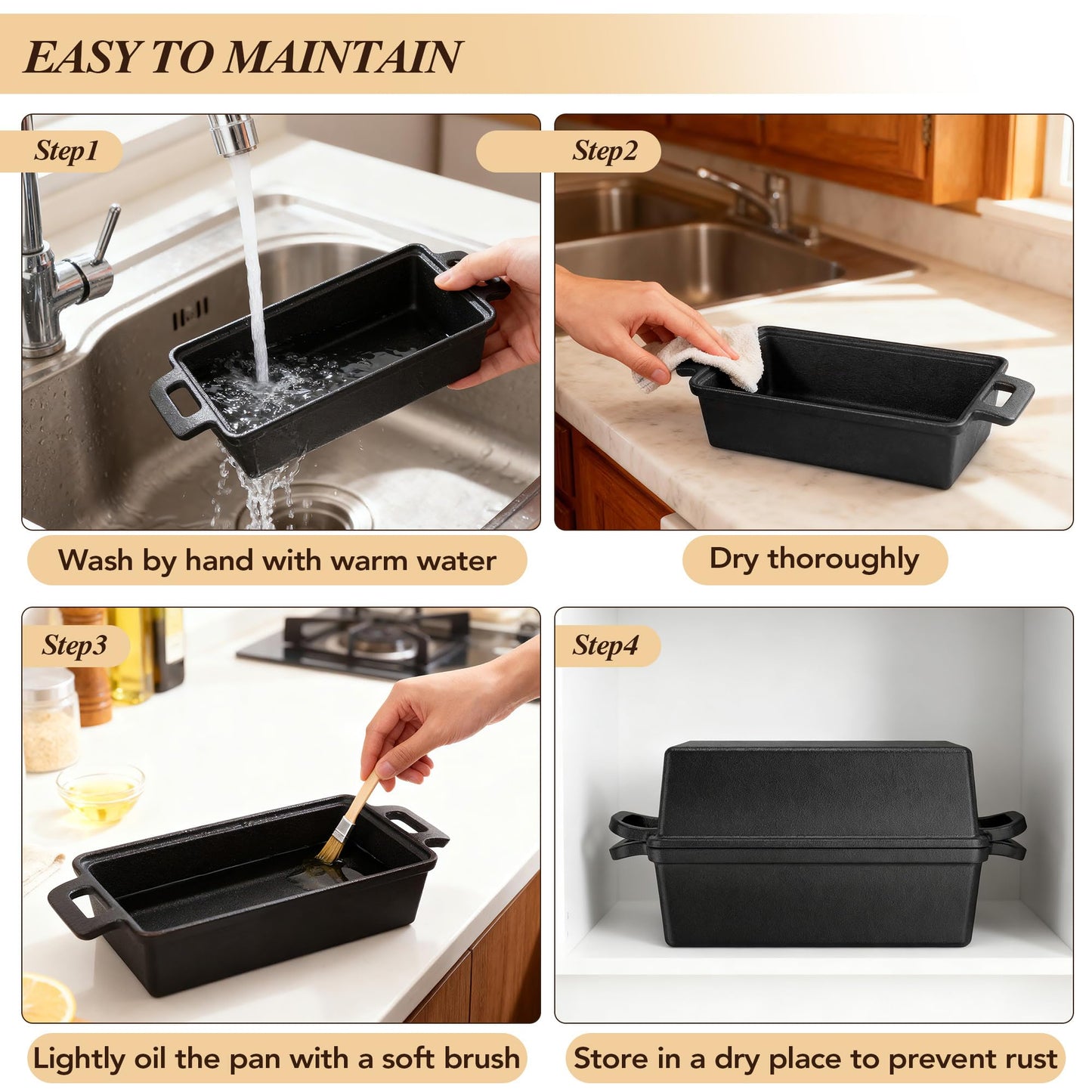 ROTTOGOON 2 in 1 Cast Iron Loaf Pan with Lid,Even Heat Distribution Bread Baking Pans for Sourdough, Homemade Bread,Cake and Meatloaf