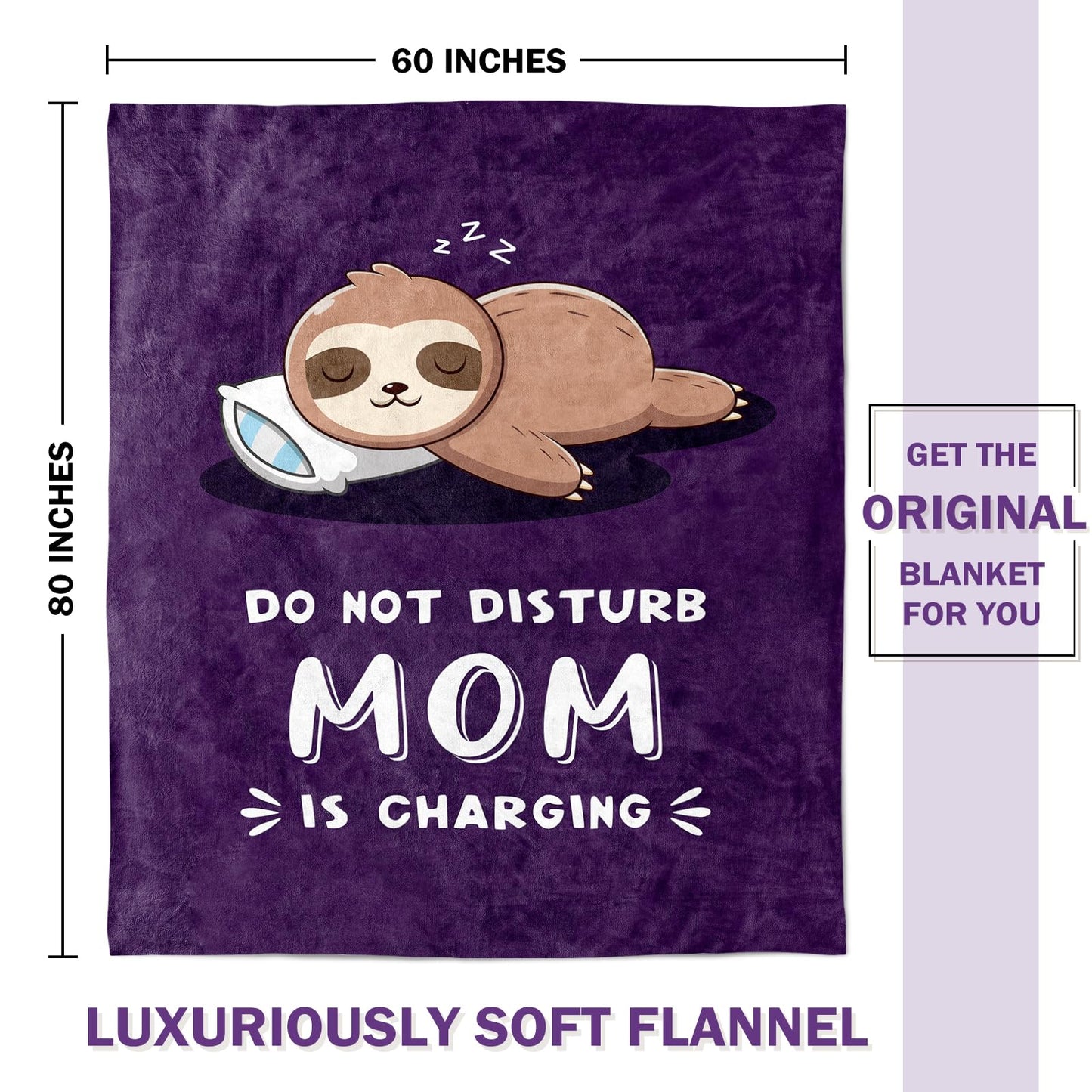Funny Gifts for Mom, Mom is Charging Sloth Blanket, Birthday Gifts for Moms from Daguther Son, Moms Gift for Christmas Mothers Day, Soft Sloth Throws Blanket for Mother 60" x 80"