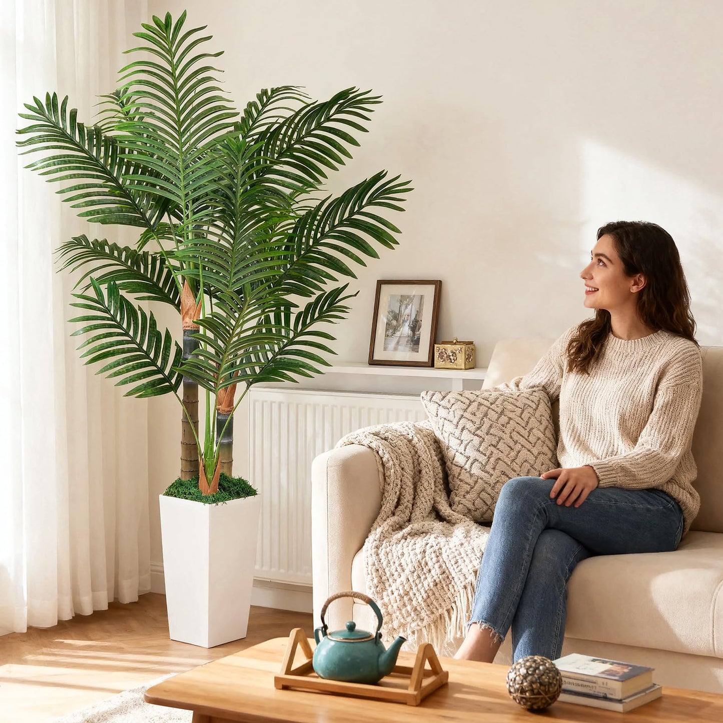 5ft Artificial Palm Tree Indoor Plant,Triple Faux Tropical Areca Floor Plant in Pot,Artificial Plants with Lifelike Leaves for Home Office Decor