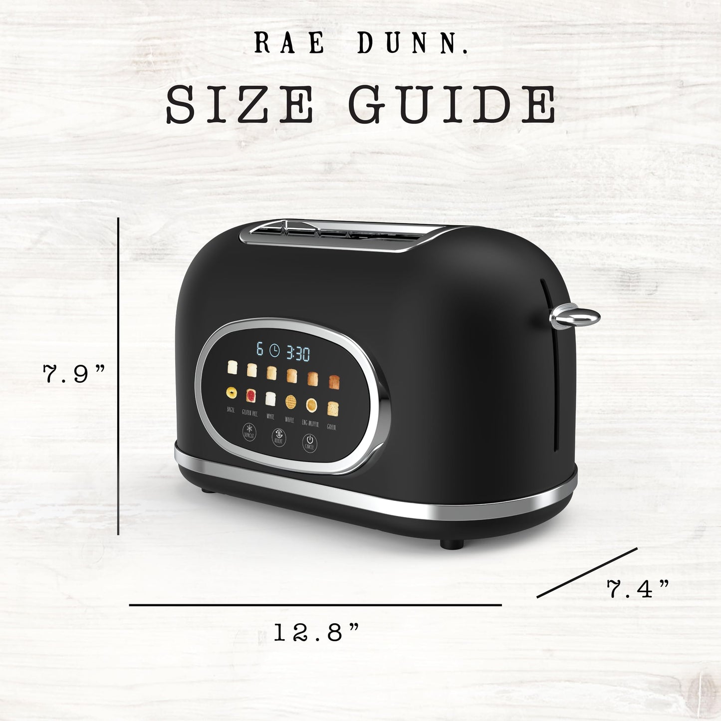 Rae Dunn Retro Digital Electric Toaster, 2 Slice Stainless Steel Toaster With Touchscreen, Countdown Timer, 6 Shade Settings, Wide Slots, High Lift Lever, Bagel, Defrost & Reheat, Digital Black