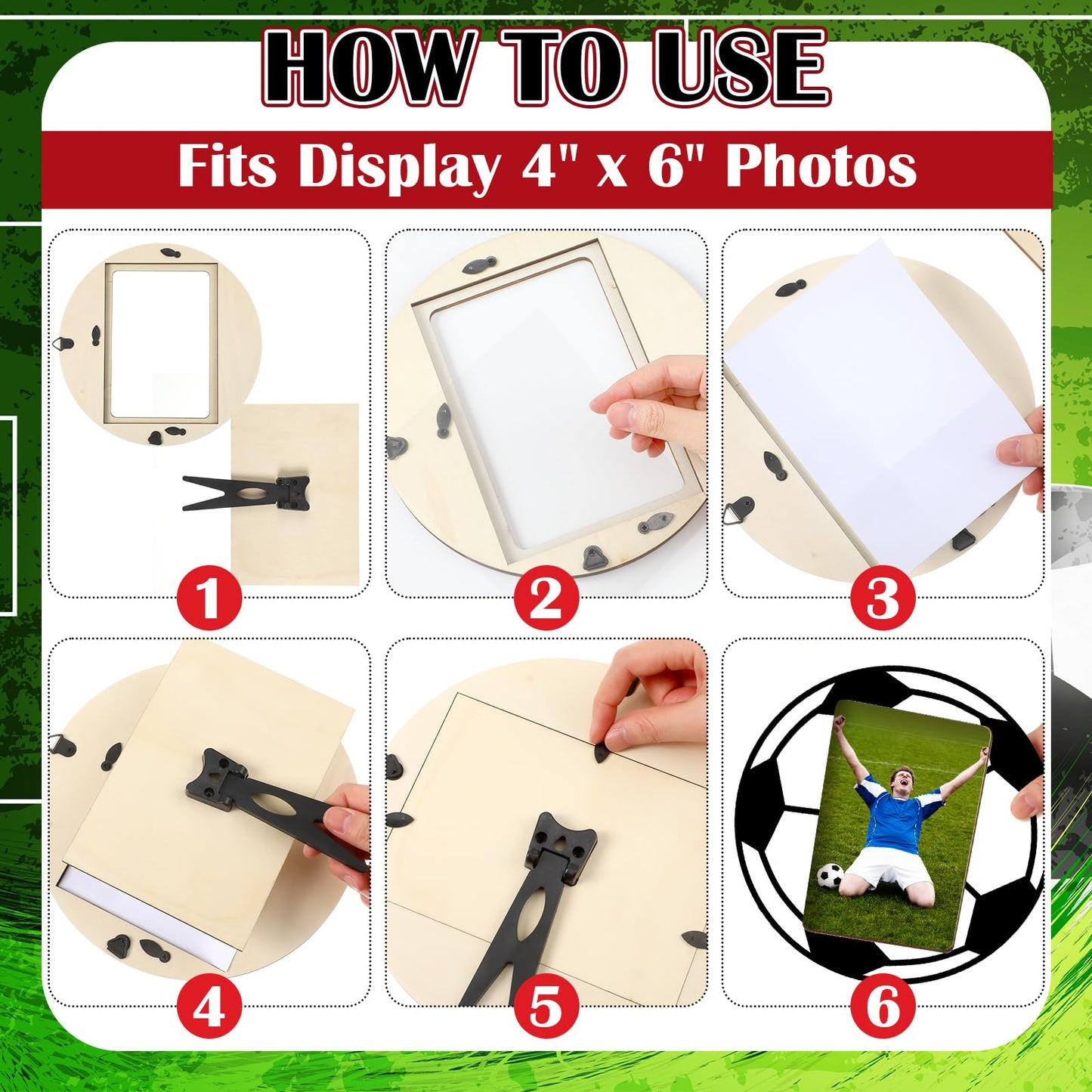 Qunclay 12 Pcs Soccer Picture Frame Wooden Photo Soccer Frame Sport Picture Tabletop Gifts for Athlete Coach Team Sports Party, Display 4'' x 6'' Photos